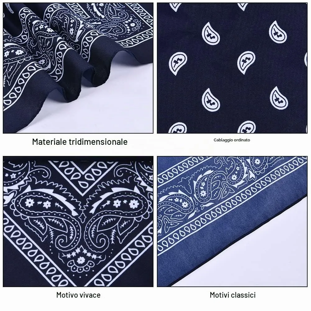 Aomig Bandana Blu Navy Paisley, 55 x 55 cm - immagine 4