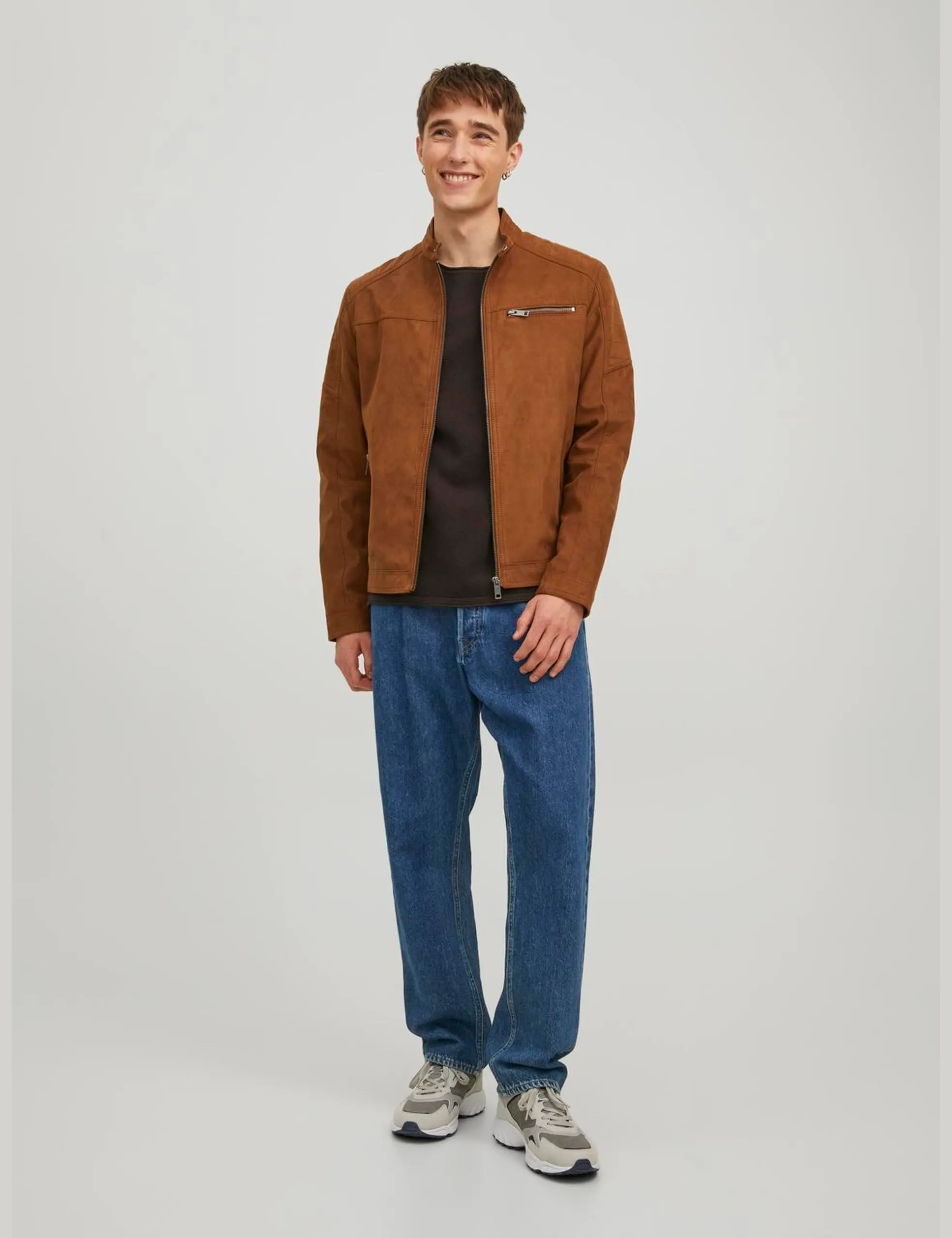 Jack & Jones Giacca in Finta Pelle Scamosciata Marrone Cognac - immagine 2