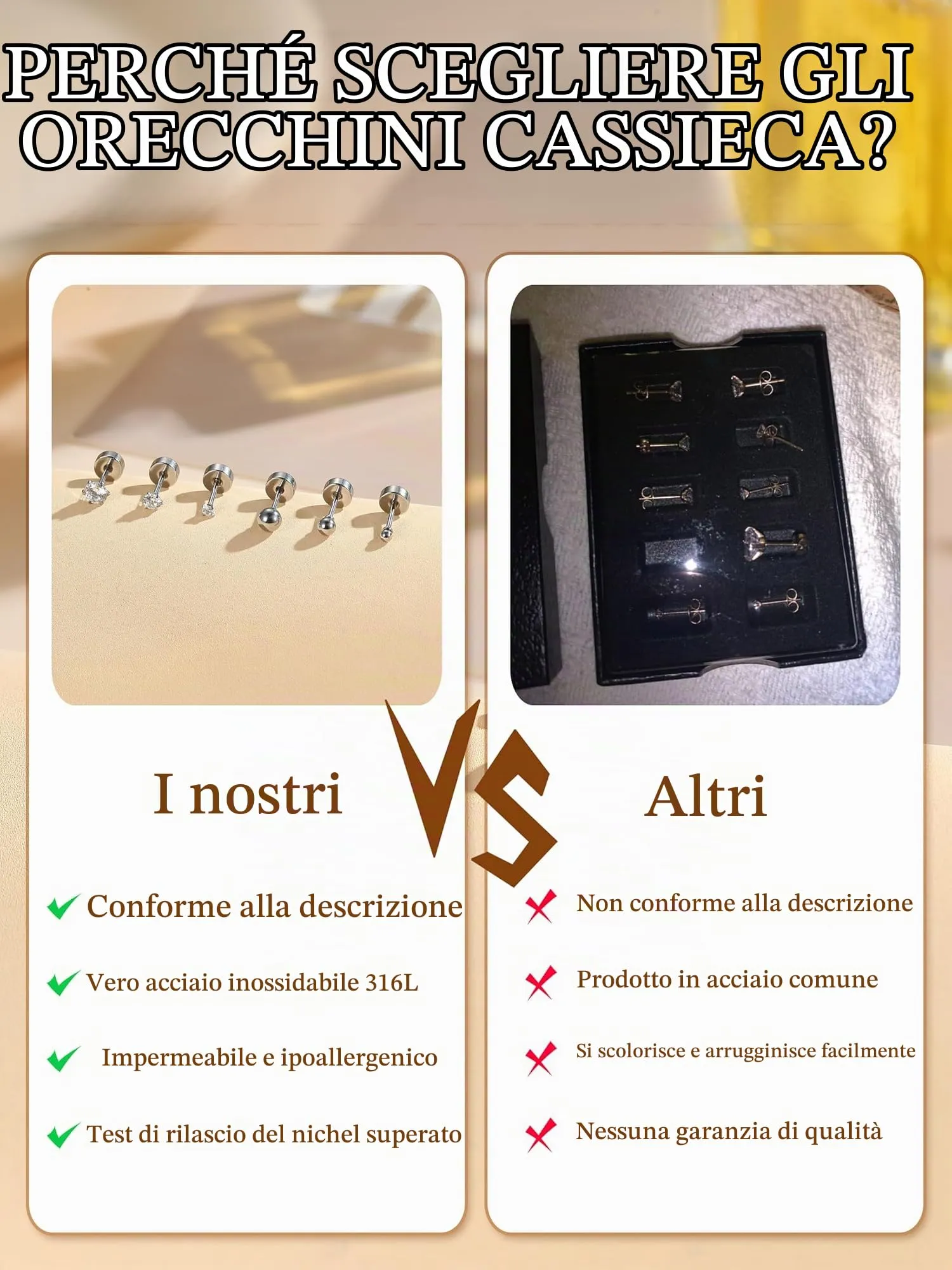 CASSIECA Set 12 Paia Orecchini in Acciaio Chirurgico Anallergici con CZ 2/3/4mm per Donna e Uomo, Piercing Cartilagine Trago Helix - immagine 6