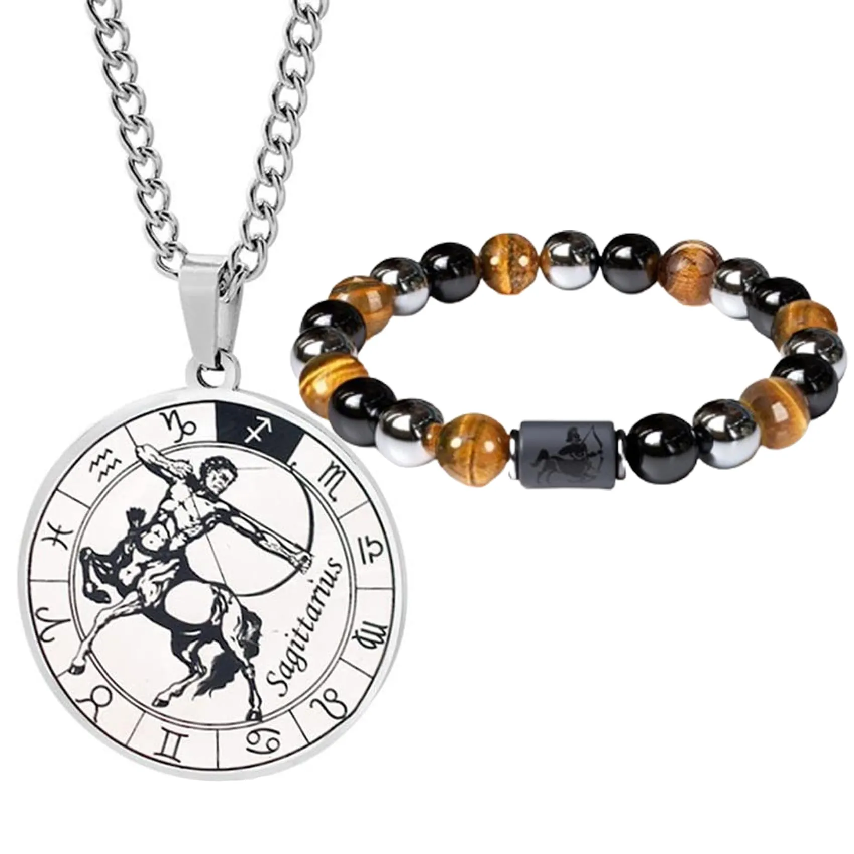 Caimeytie Set Collana e Bracciale Segno Zodiacale in Acciaio Inox, 60cm e 19cm - immagine 1