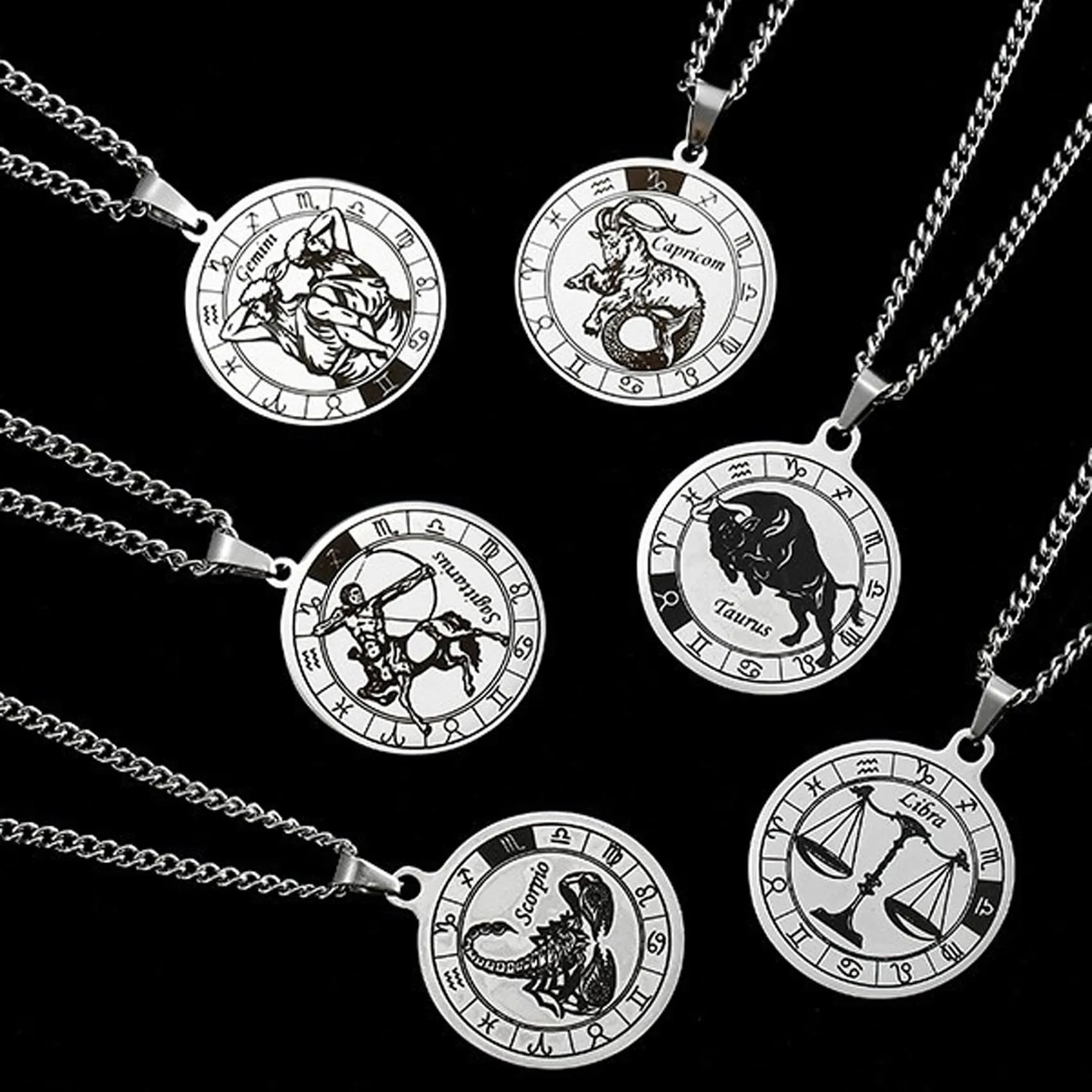 Caimeytie Set Collana e Bracciale Segno Zodiacale in Acciaio Inox, 60cm e 19cm - immagine 4