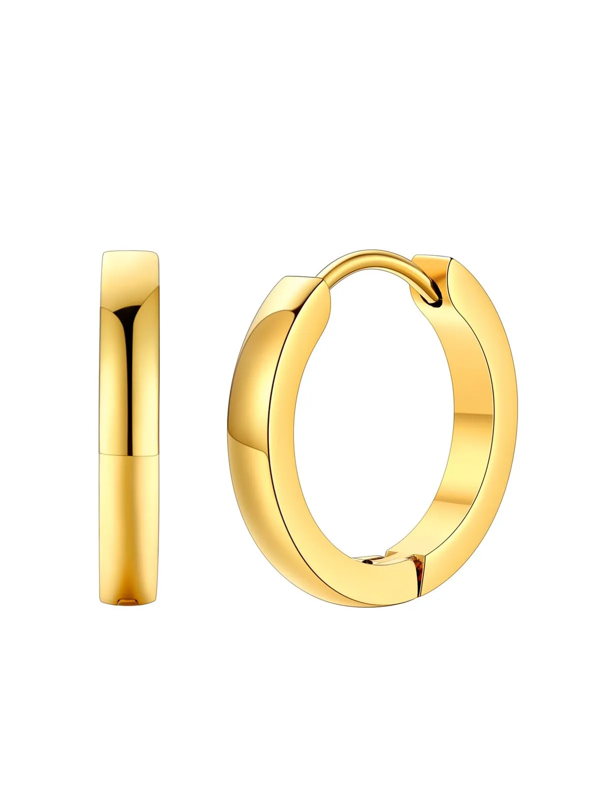 FaithHeart Orecchini a Cerchio Angolato Oro 14mm Huggie in Acciaio Chirurgico 316L - immagine 1