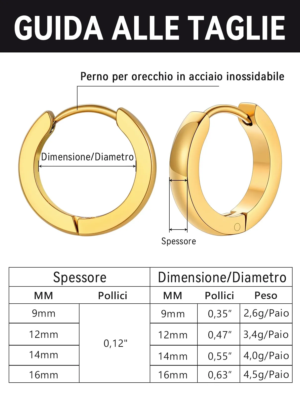 FaithHeart Orecchini a Cerchio Angolato Oro 14mm Huggie in Acciaio Chirurgico 316L - immagine 9
