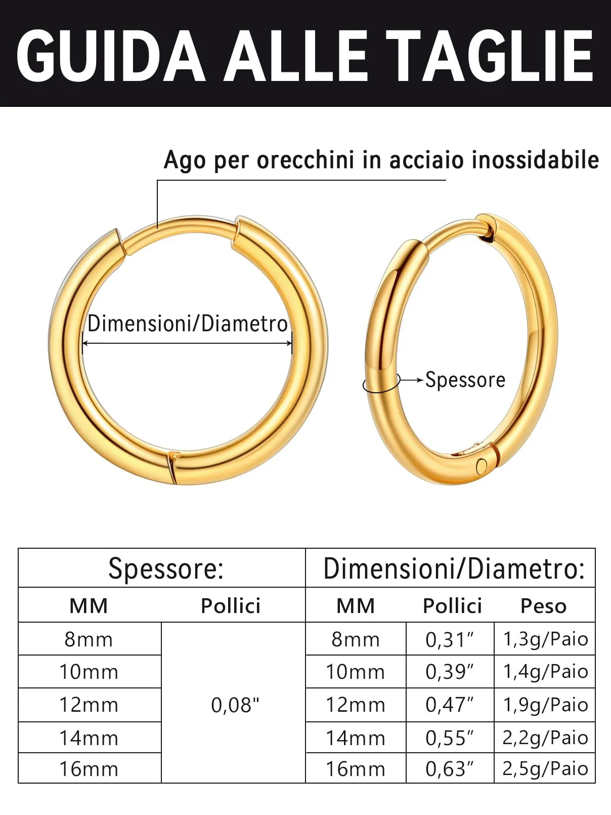 FaithHeart Orecchini Huggie a Cerchio in Acciaio Chirurgico 316L, 14mm, Oro - immagine 7