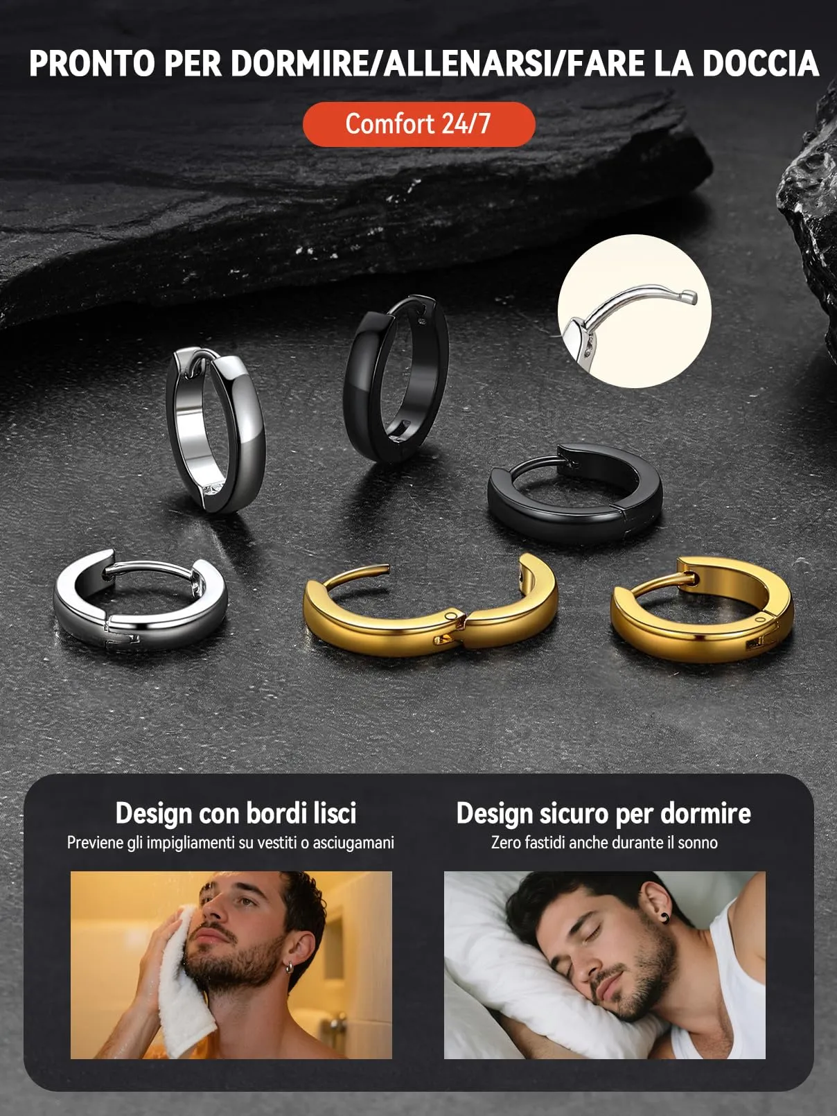 FaithHeart Orecchini a Cerchio Angolati in Acciaio Inossidabile Argento 9mm - immagine 6
