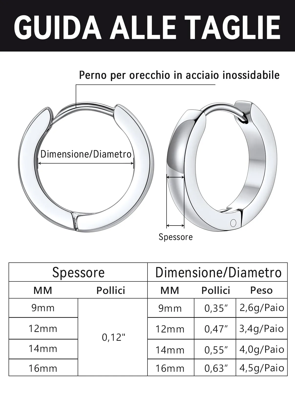 FaithHeart Orecchini a Cerchio Angolati in Acciaio Inossidabile Argento 9mm - immagine 7