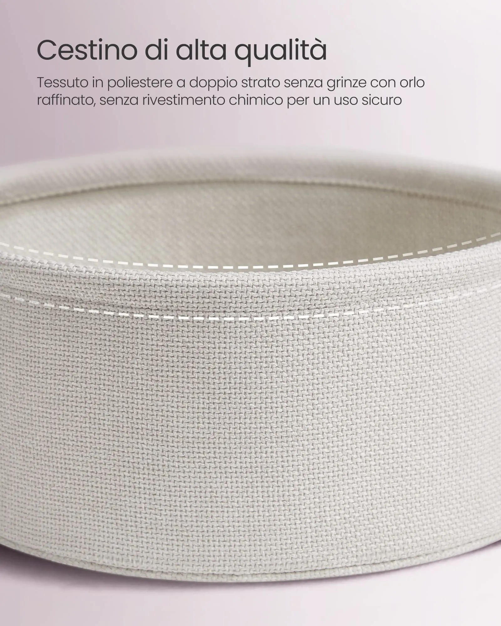 VASAGLE Tavolino Rotondo con Cestino in Tessuto, Rosa Pastello e Bianco Crema, LET223R61 - immagine 6