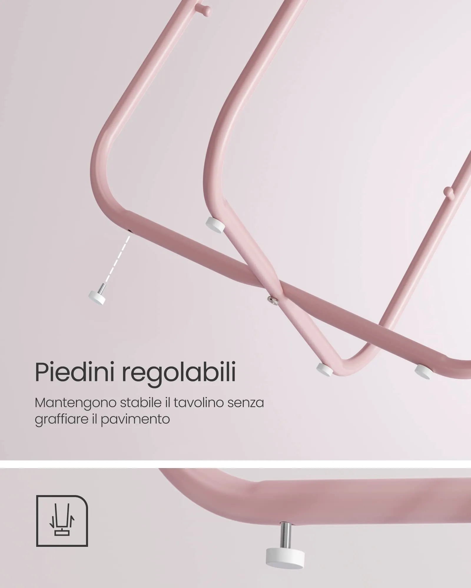 VASAGLE Tavolino Rotondo con Cestino in Tessuto, Rosa Pastello e Bianco Crema, LET223R61 - immagine 7