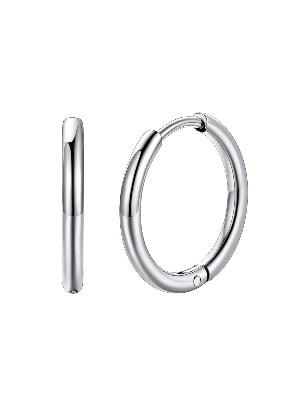 FaithHeart Orecchini a Cerchio Huggie in Acciaio Chirurgico 316L, Argento, 14mm - immagine 1