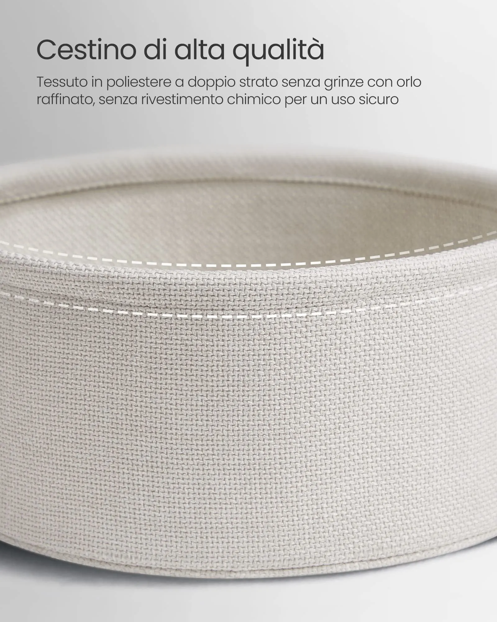 VASAGLE Lilea Tavolino Rotondo con Cestino in Tessuto, Grigio Cemento e Bianco Crema LET223G49 - immagine 6