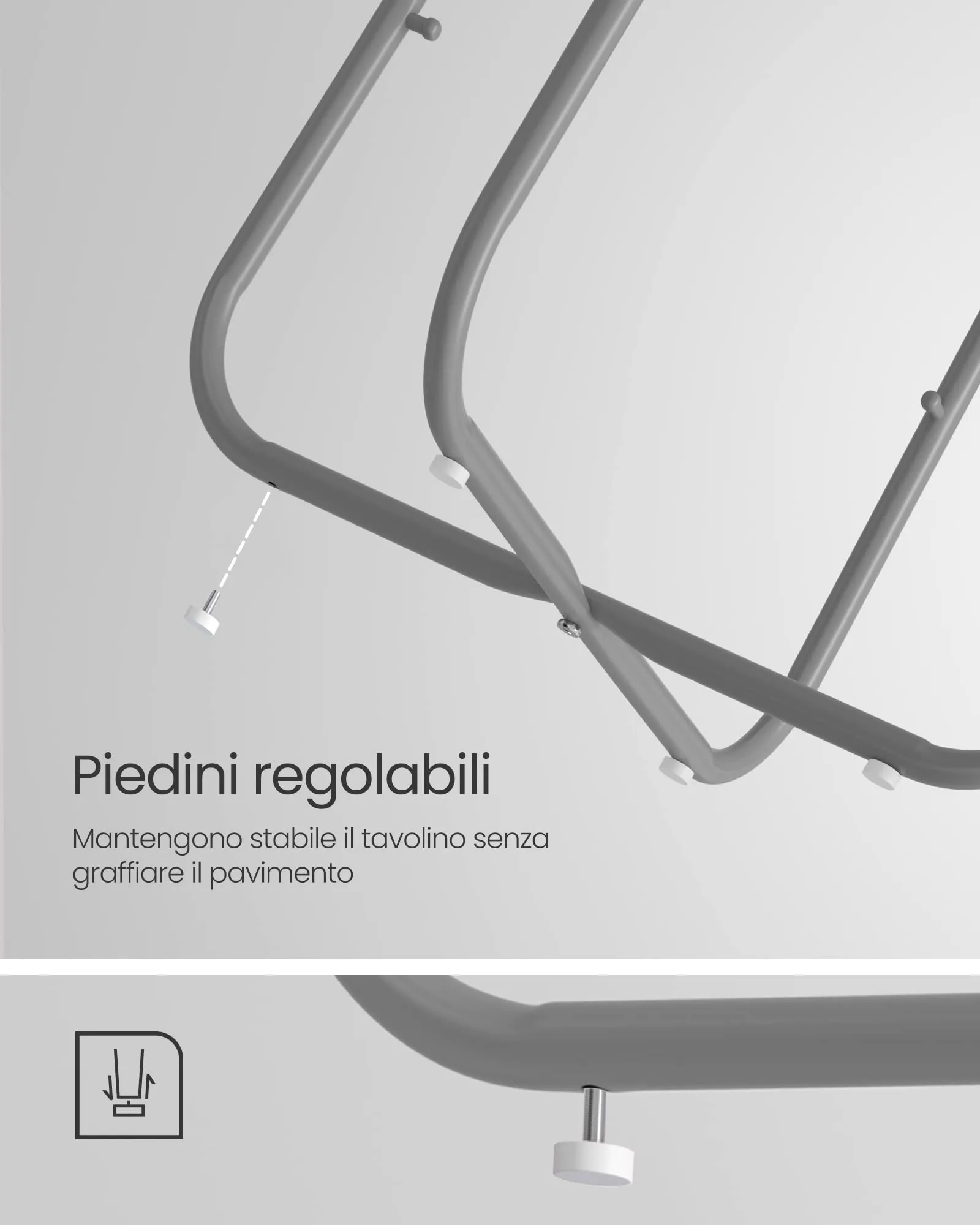 VASAGLE Lilea Tavolino Rotondo con Cestino in Tessuto, Grigio Cemento e Bianco Crema LET223G49 - immagine 7