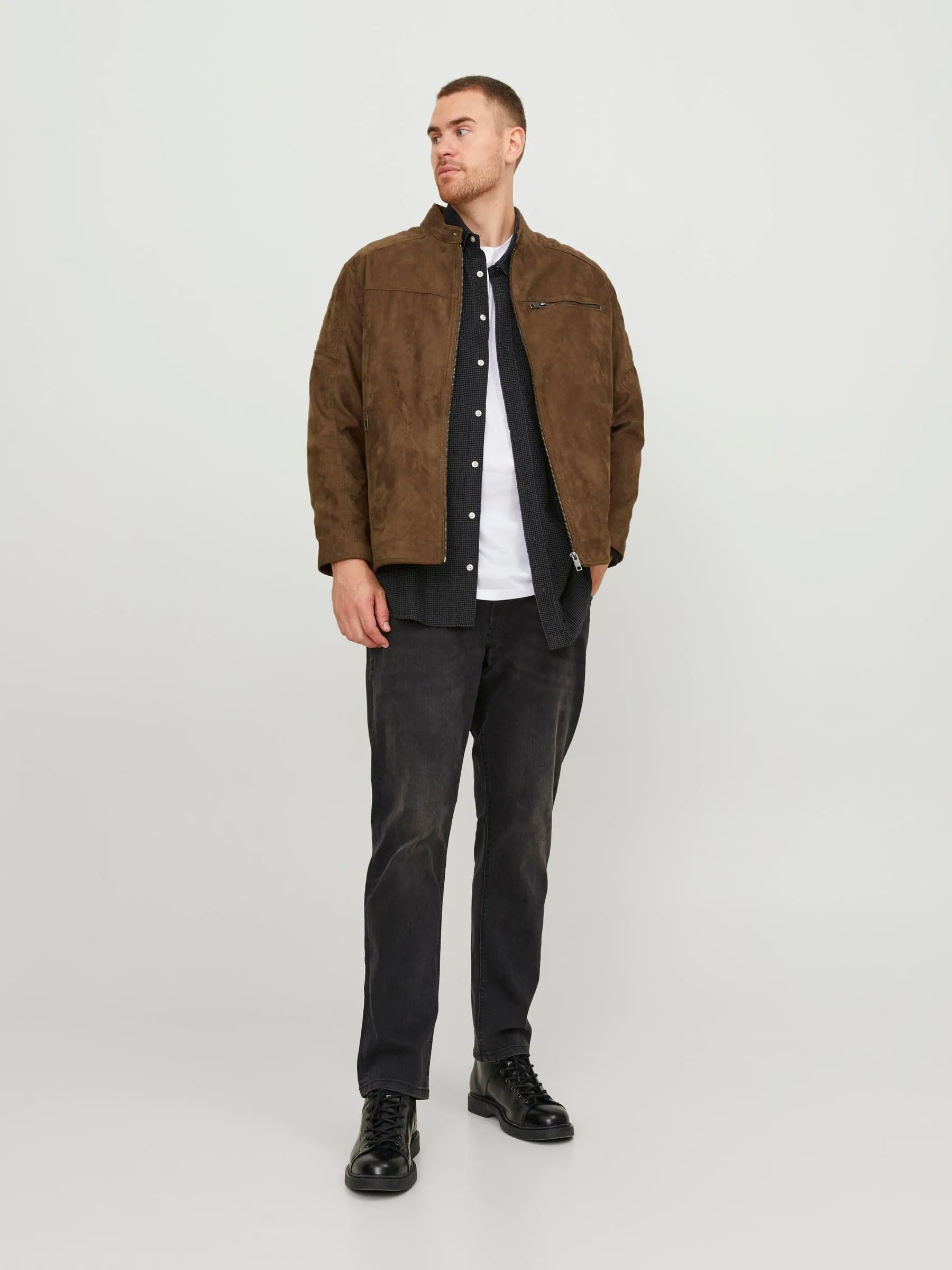 Jack & Jones Giacca Biker in Finta Pelle Scamosciata, Cognac, 5XL Plus - immagine 5