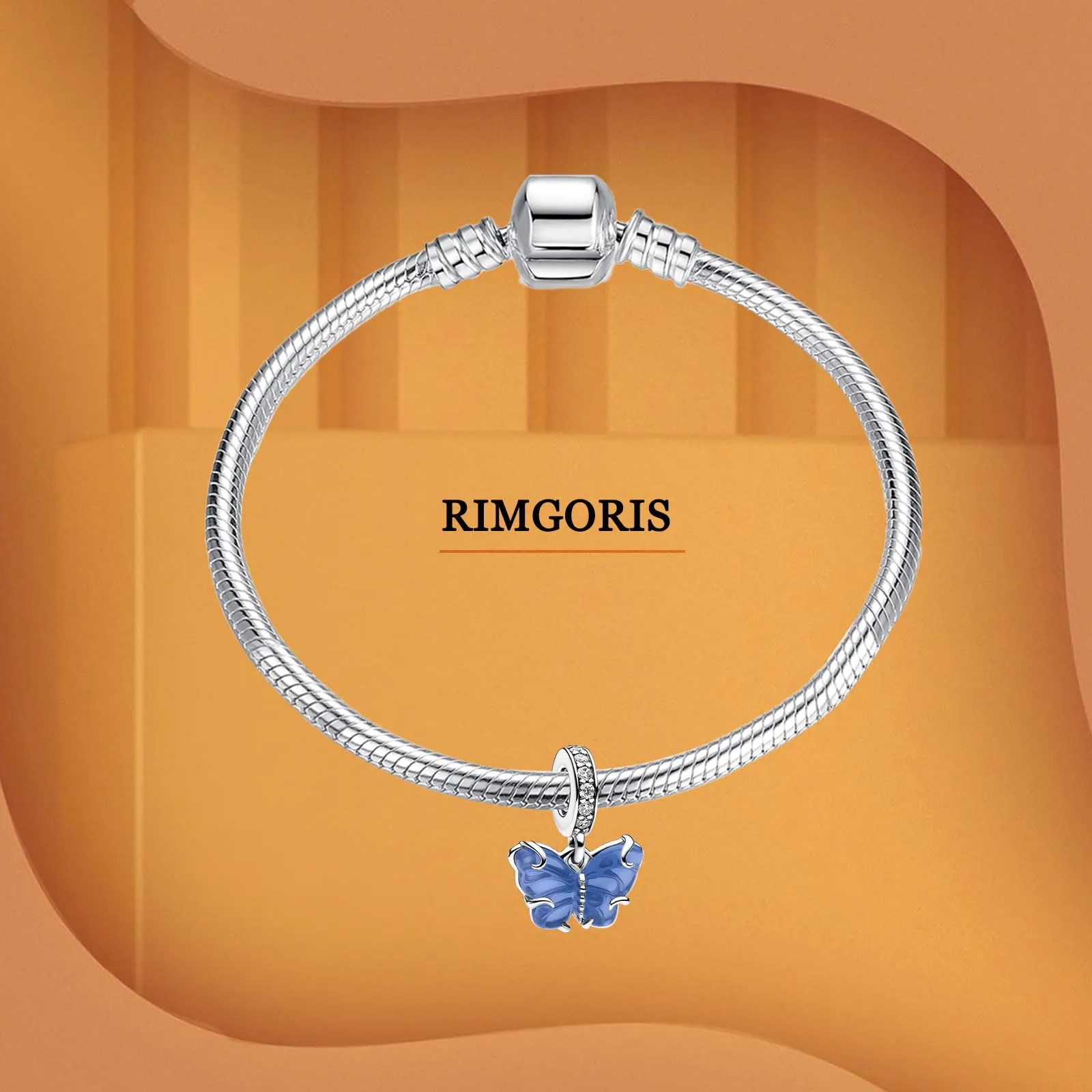 Rimgoris Argento 925 Free Butterfly Blue Gem Dangle Charm per Bracciali e Collana - immagine 3