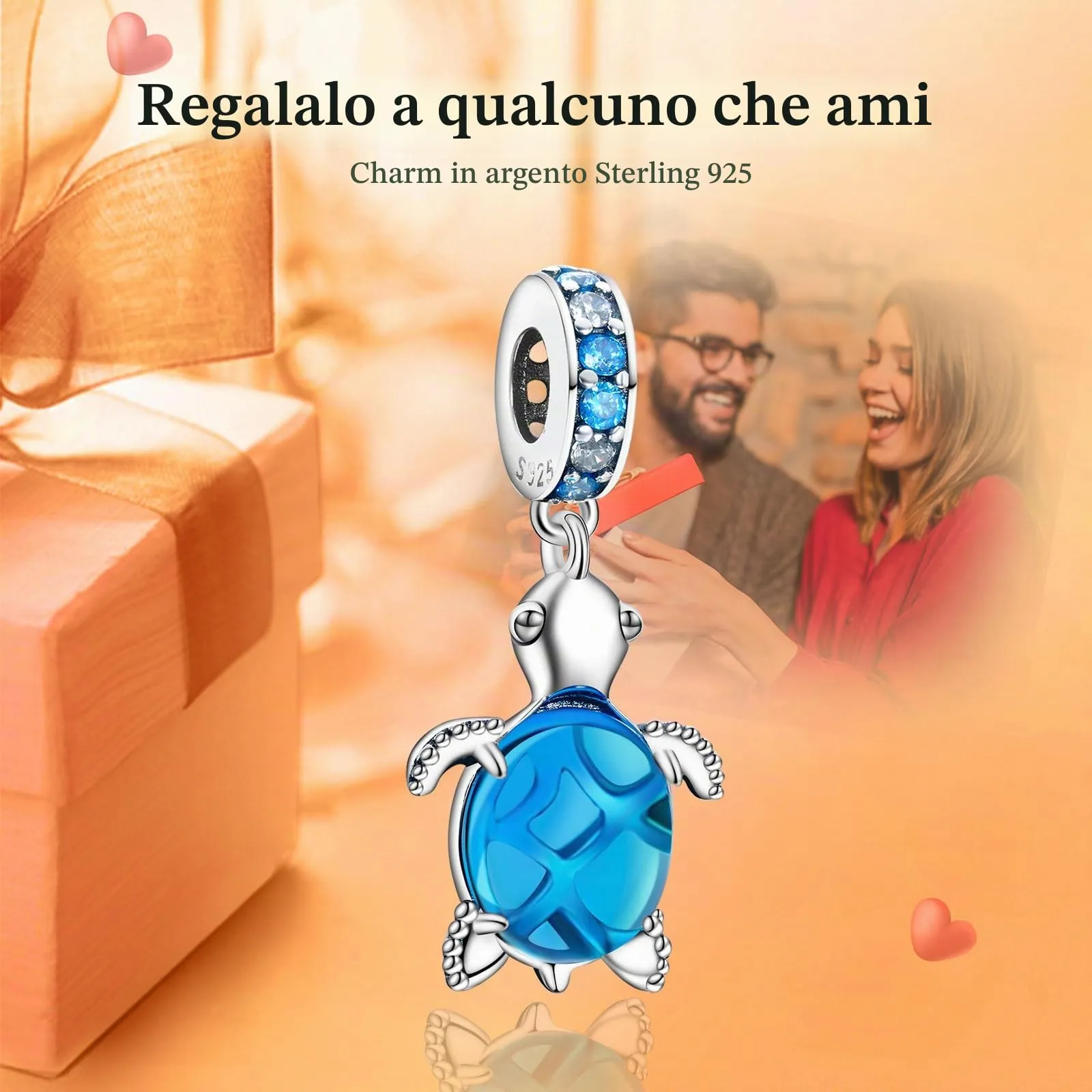 Rimgoris Argento 925 Charm Tartaruga Oceano Gemma Blu per Bracciali e Collana - immagine 2