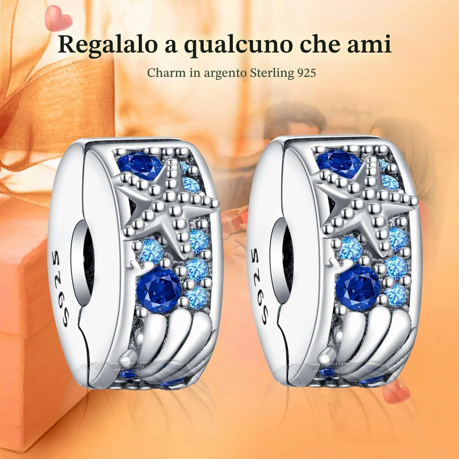 Rimgoris Argento 925 Charm Conchiglia e Stella Marina per Bracciali e Collane, Set da 2 pezzi - immagine 2