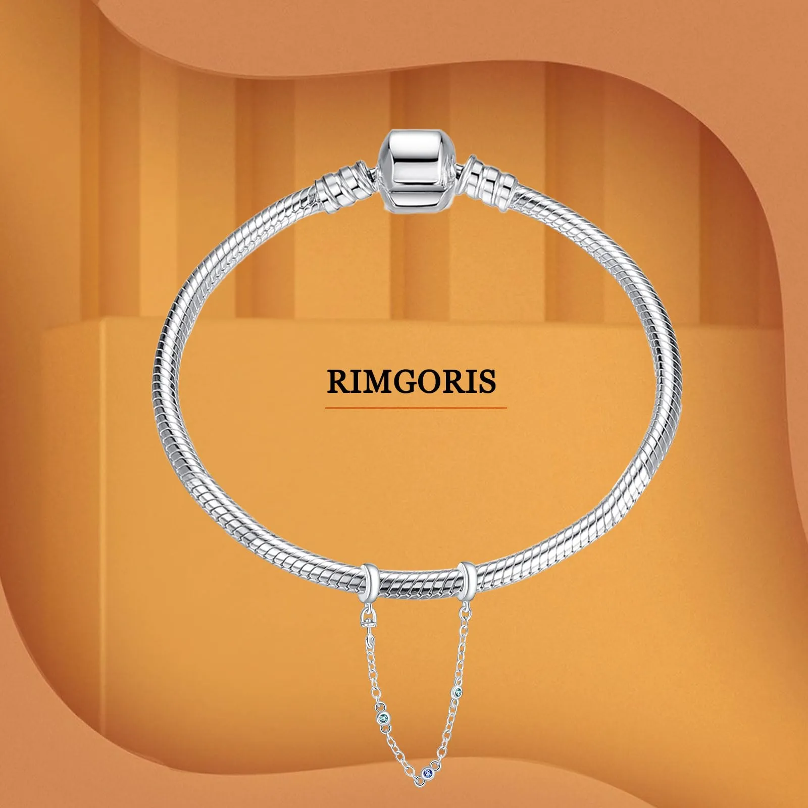 Rimgoris Argento 925 Charm per Donna, Catena di Sicurezza con Tripla Pietra Blu per Bracciali e Collana - immagine 2