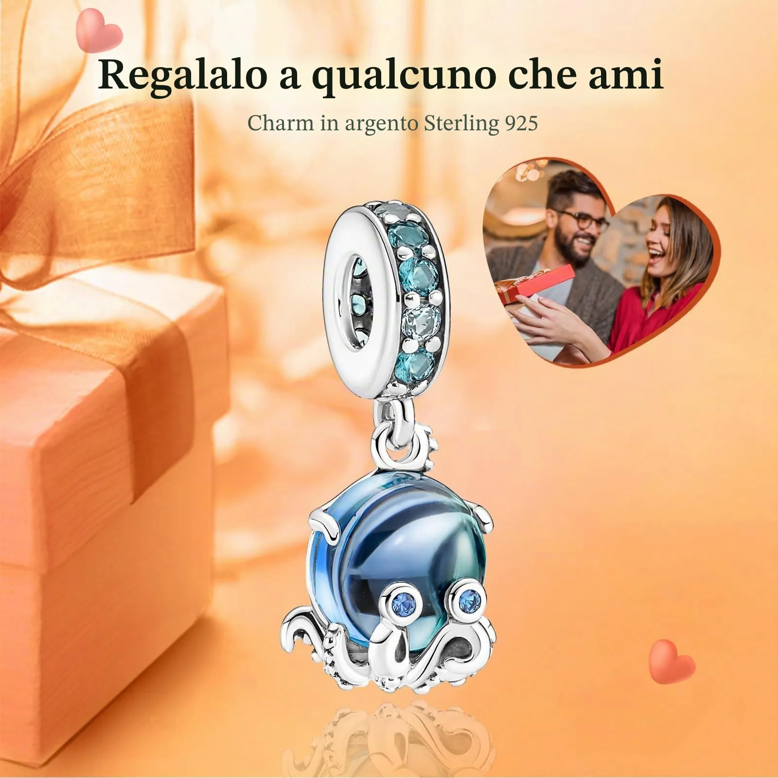 Rimgoris Argento 925 Charm Oceano Octopus Blue Gem per Bracciali e Collana - immagine 2