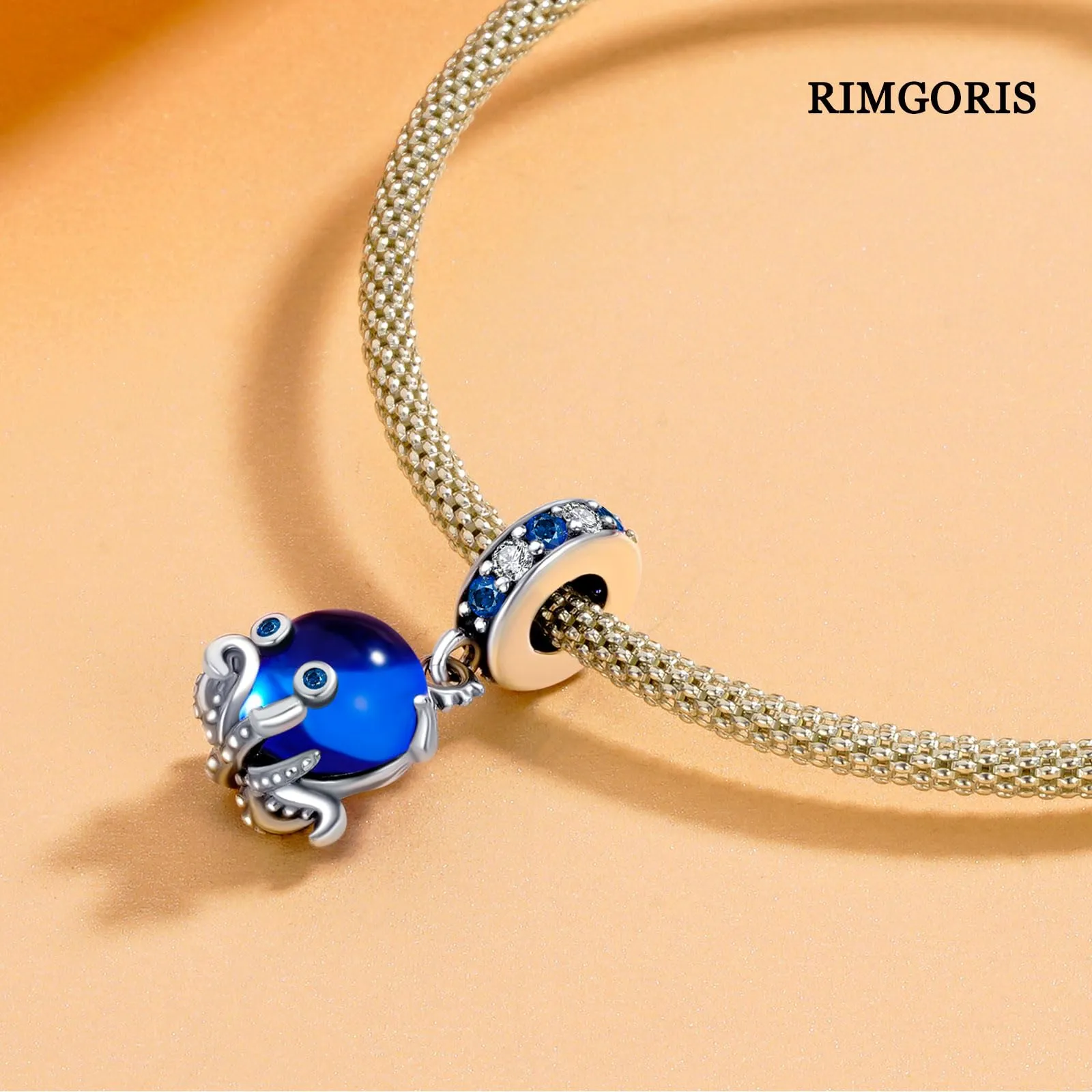Rimgoris Argento 925 Charm Oceano Octopus Blue Gem per Bracciali e Collana - immagine 4