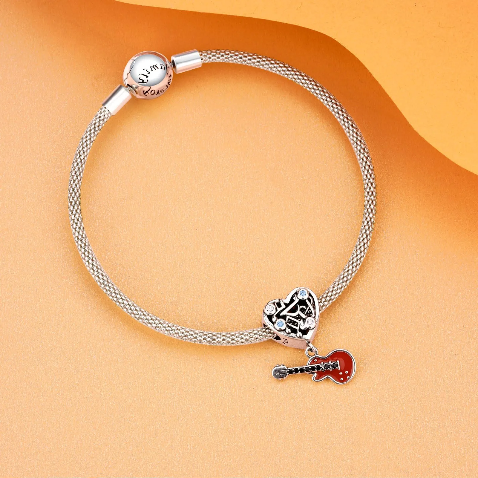 Rimgoris 925 Argento Sterling Charm Cuore Gemma Nota Musicale Chitarra per Bracciali e Collane da Donna - immagine 3