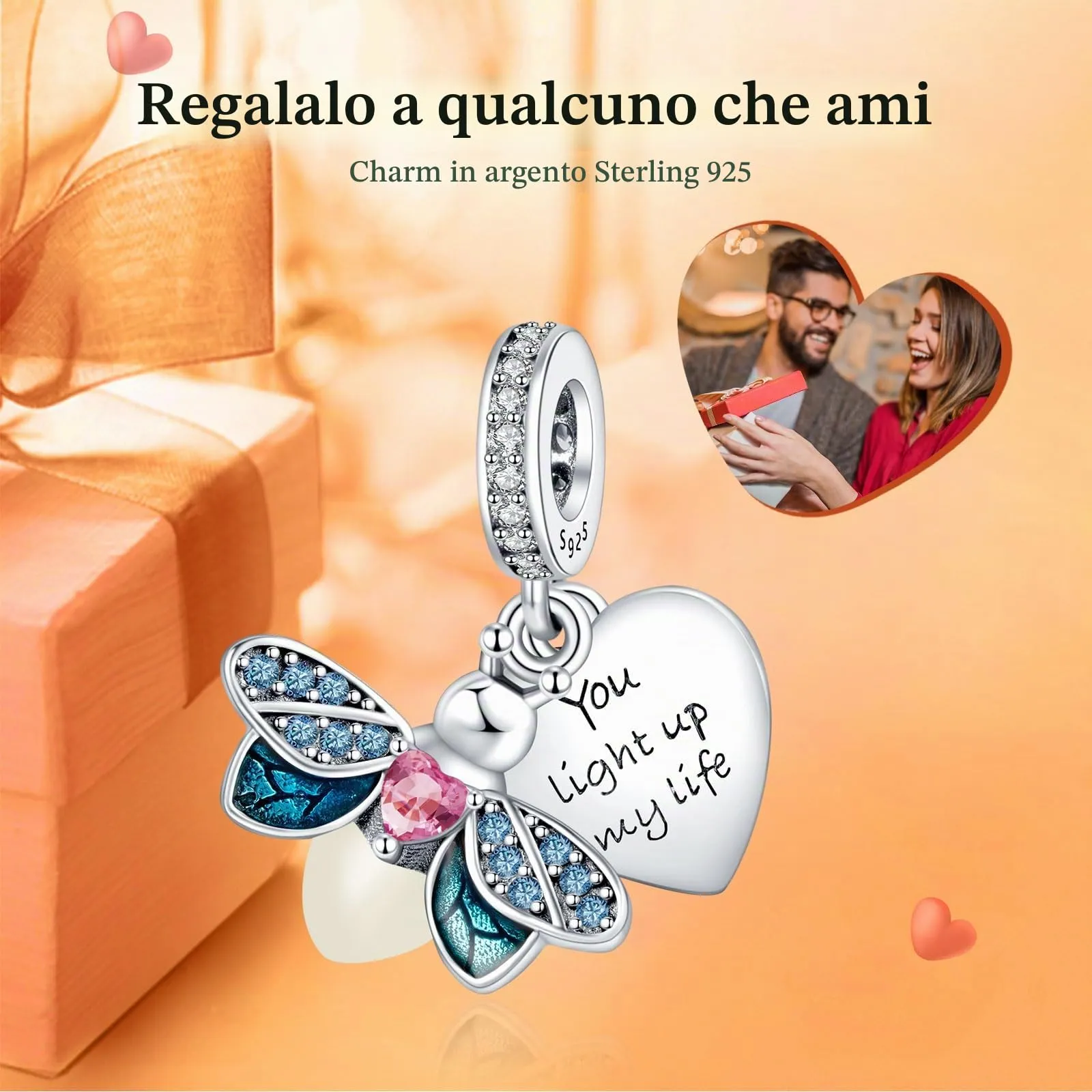 Rimgoris 925 Sterling Silver Lucciola Glow-At-Night Dangle Charm for Bracelets and Necklaces - immagine 2
