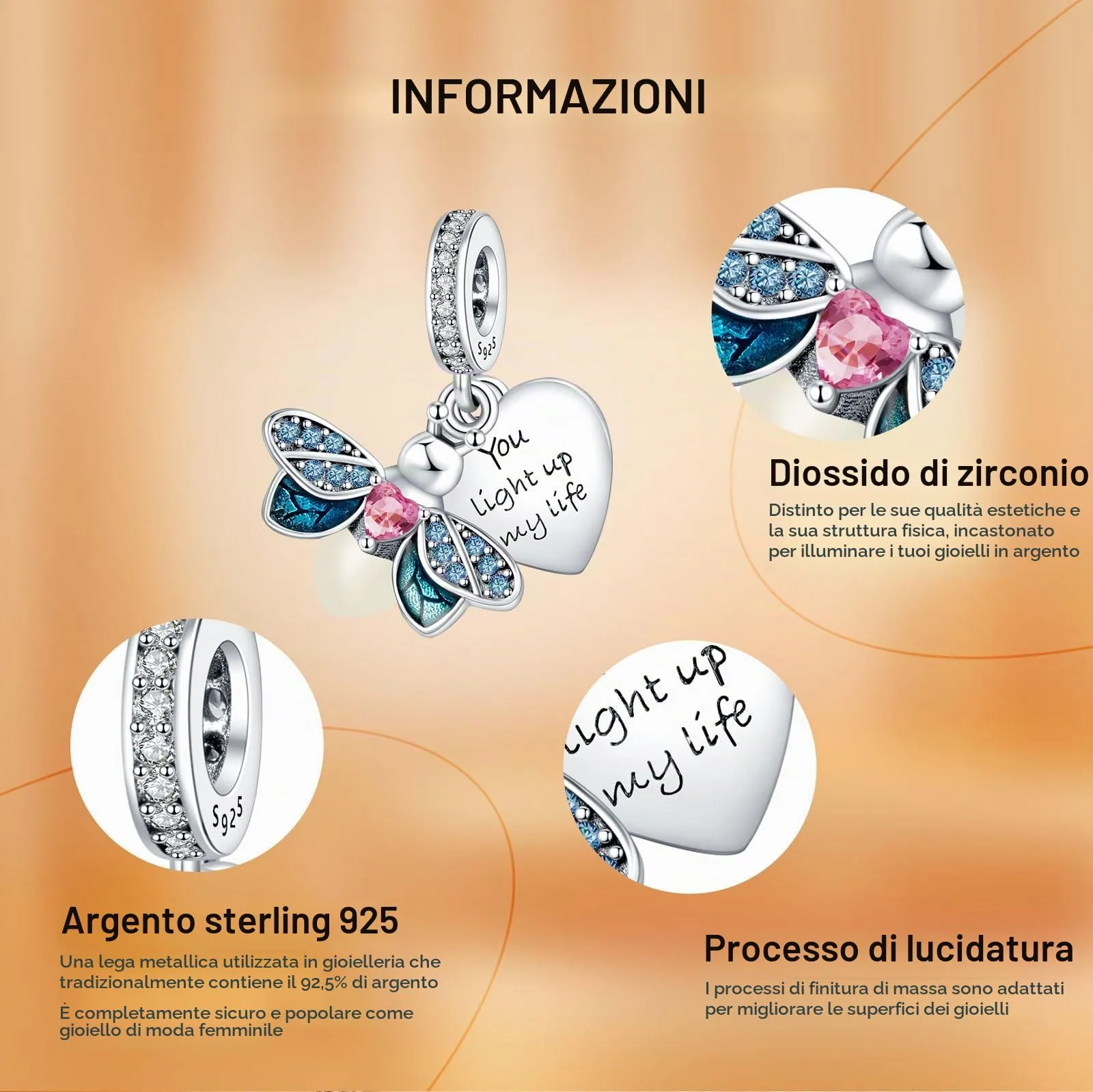 Rimgoris 925 Sterling Silver Lucciola Glow-At-Night Dangle Charm for Bracelets and Necklaces - immagine 6