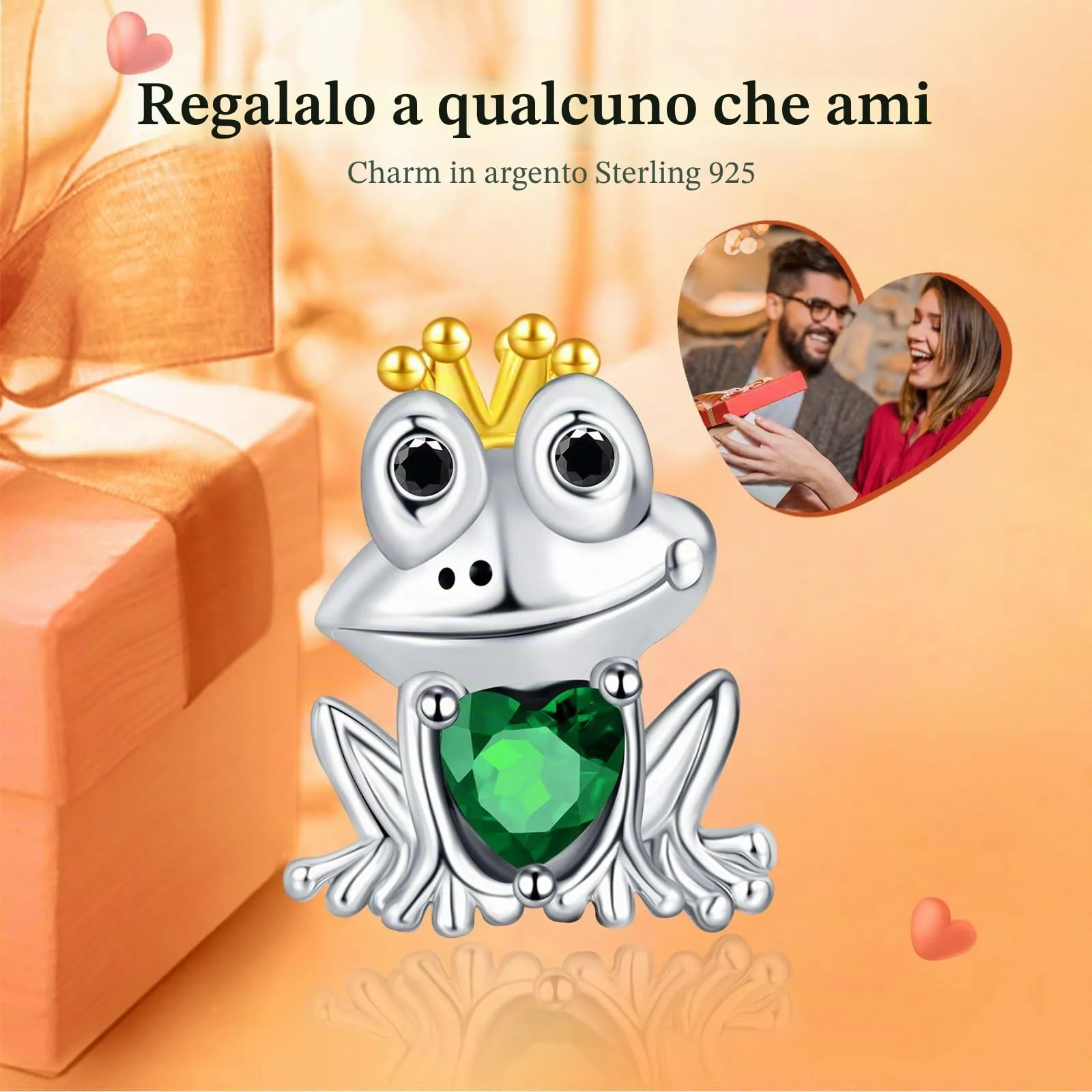 Rimgoris Charm in Argento Sterling 925 Rana Principessa Corona per Bracciali e Collane - immagine 2