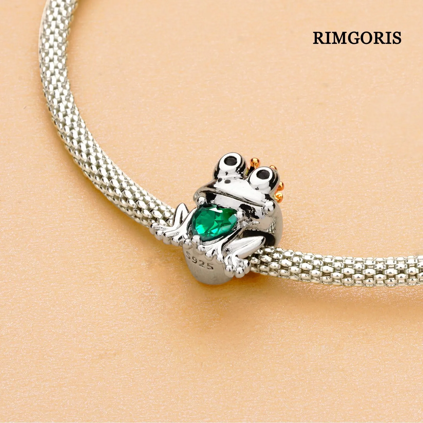 Rimgoris Charm in Argento Sterling 925 Rana Principessa Corona per Bracciali e Collane - immagine 4
