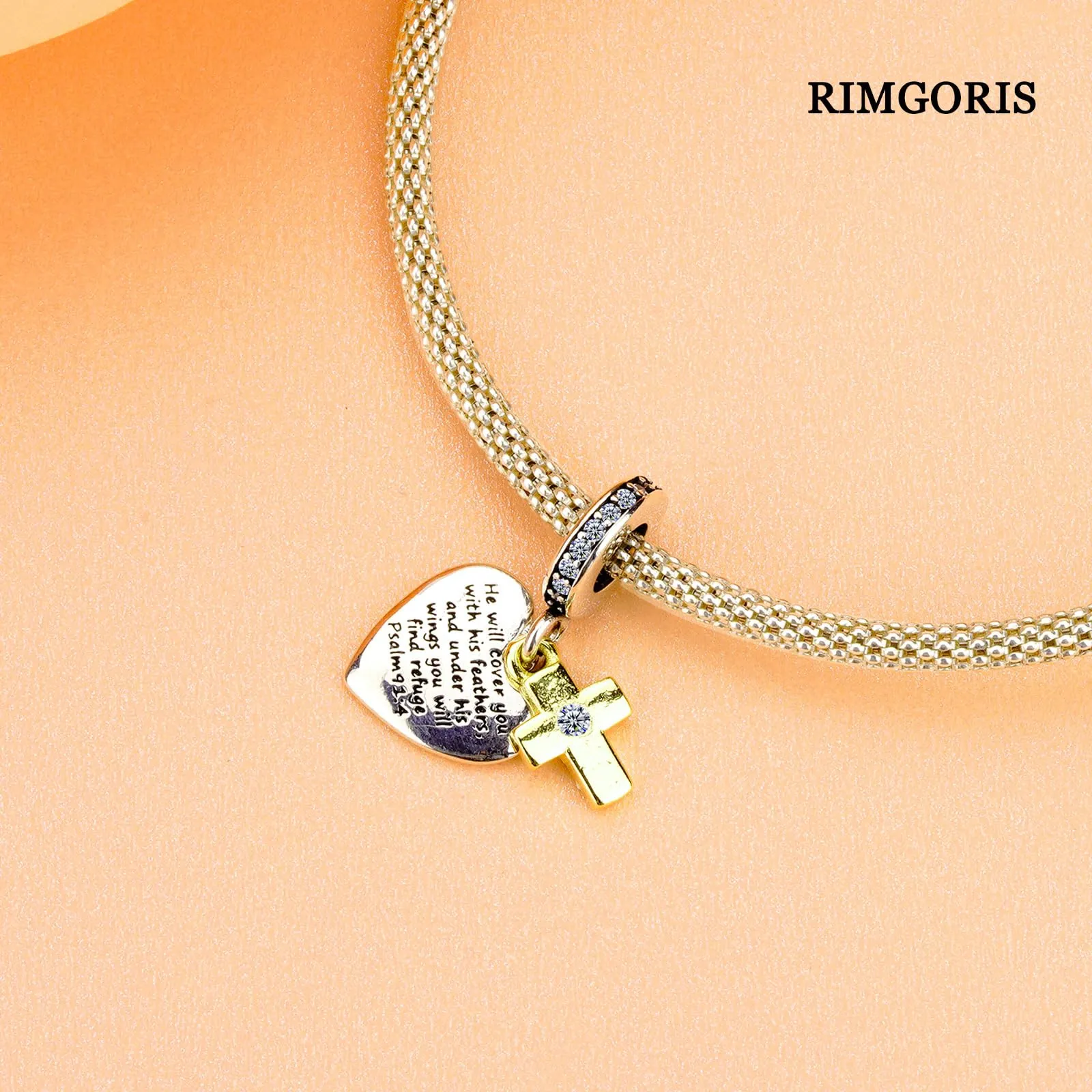 Rimgoris 925 Argento Sterling Charm Croce Citazioni Bibbia per Bracciali e Collane Donna - immagine 3
