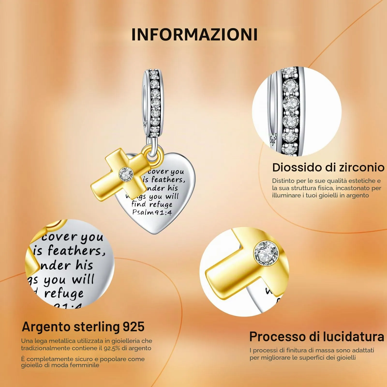 Rimgoris 925 Argento Sterling Charm Croce Citazioni Bibbia per Bracciali e Collane Donna - immagine 5