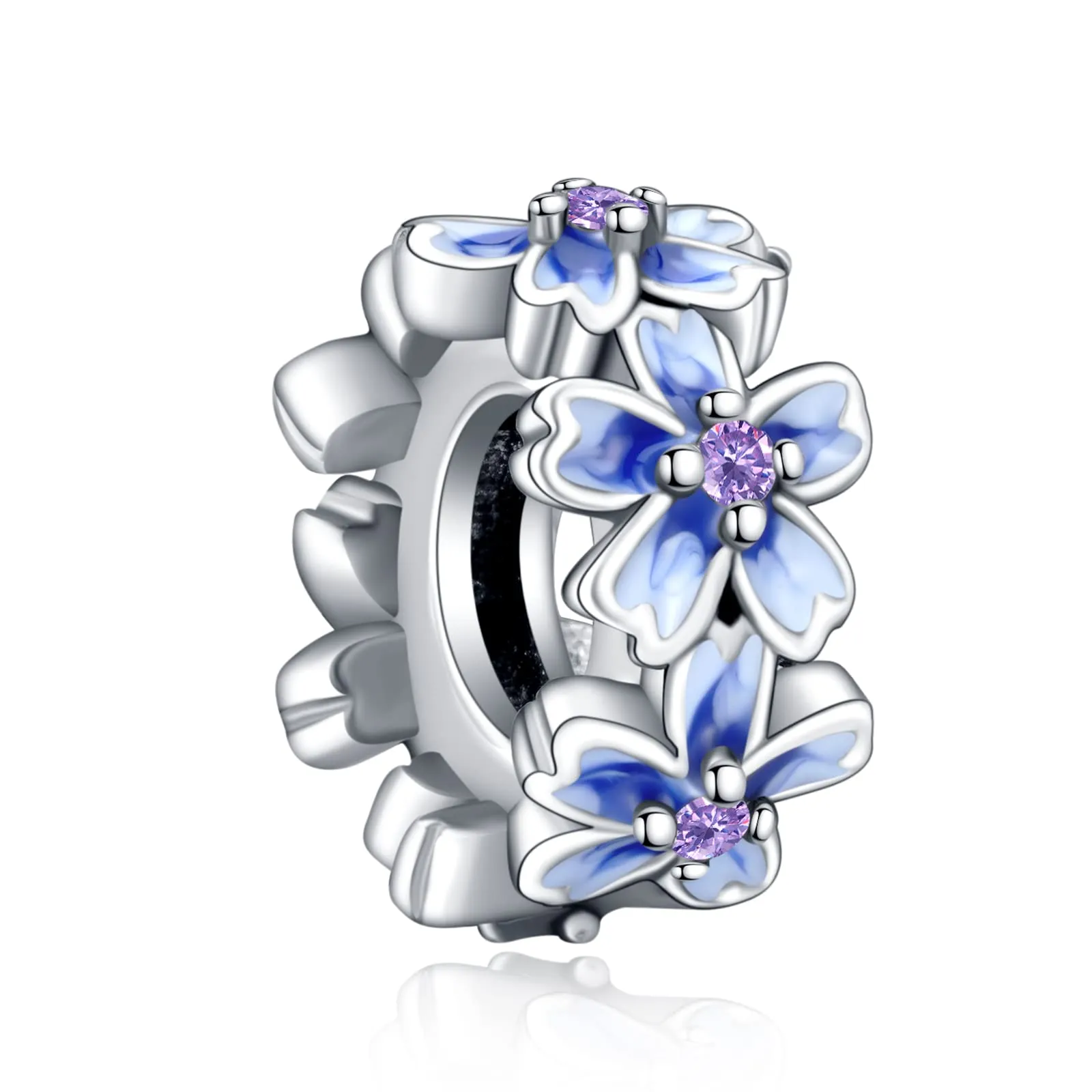 Rimgoris Breloque en argent 925 Fleur de Pensée Bleue pour bracelets et colliers - immagine 1