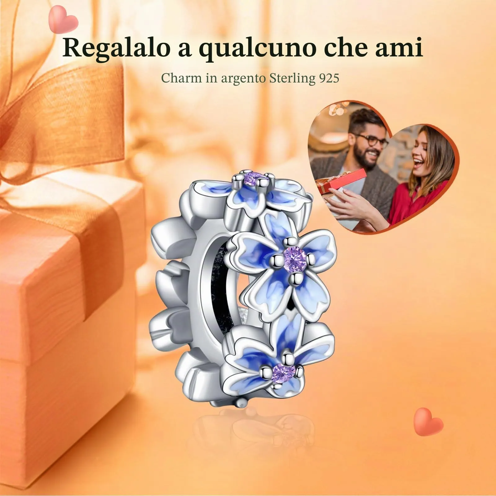 Rimgoris Breloque en argent 925 Fleur de Pensée Bleue pour bracelets et colliers - immagine 2