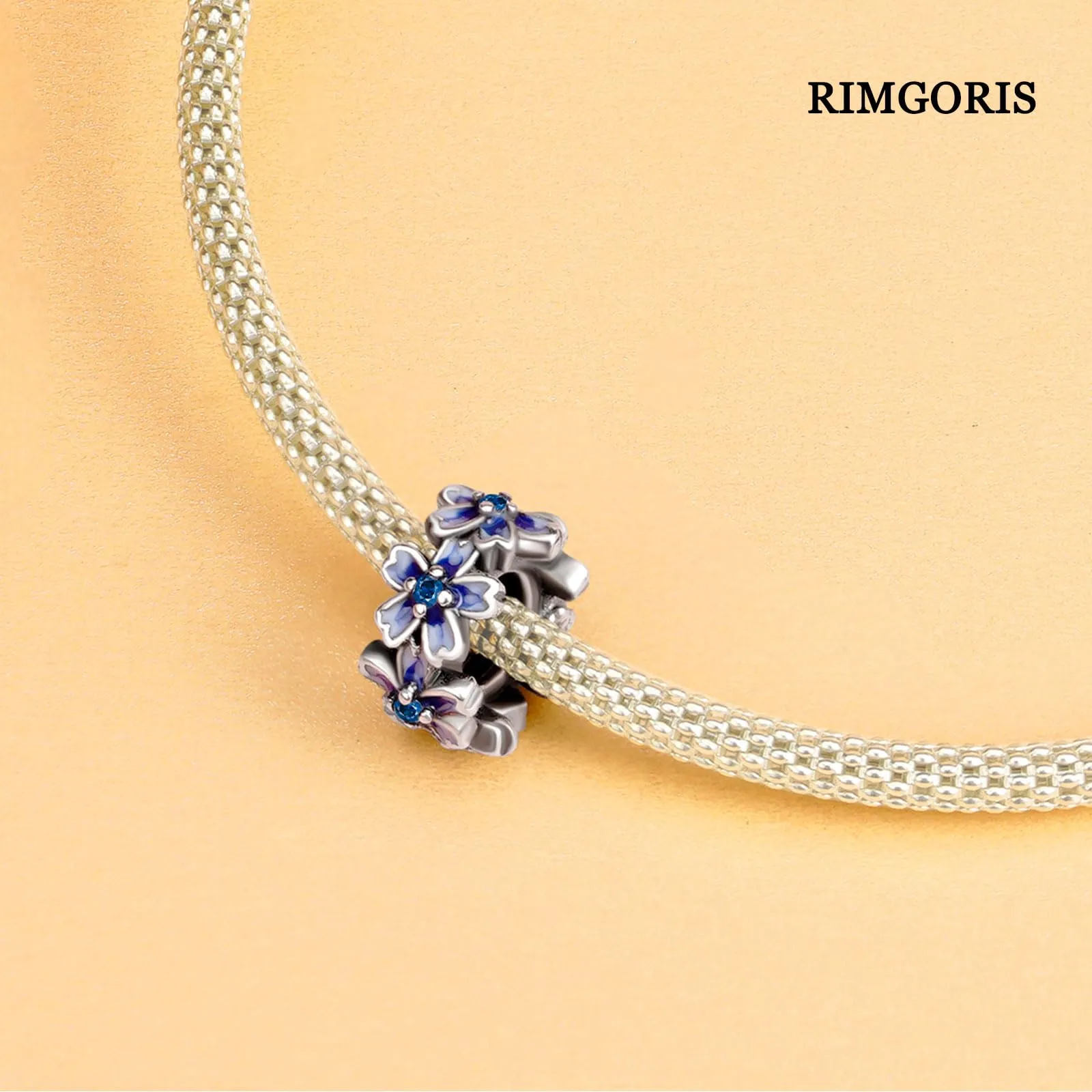 Rimgoris Breloque en argent 925 Fleur de Pensée Bleue pour bracelets et colliers - immagine 4