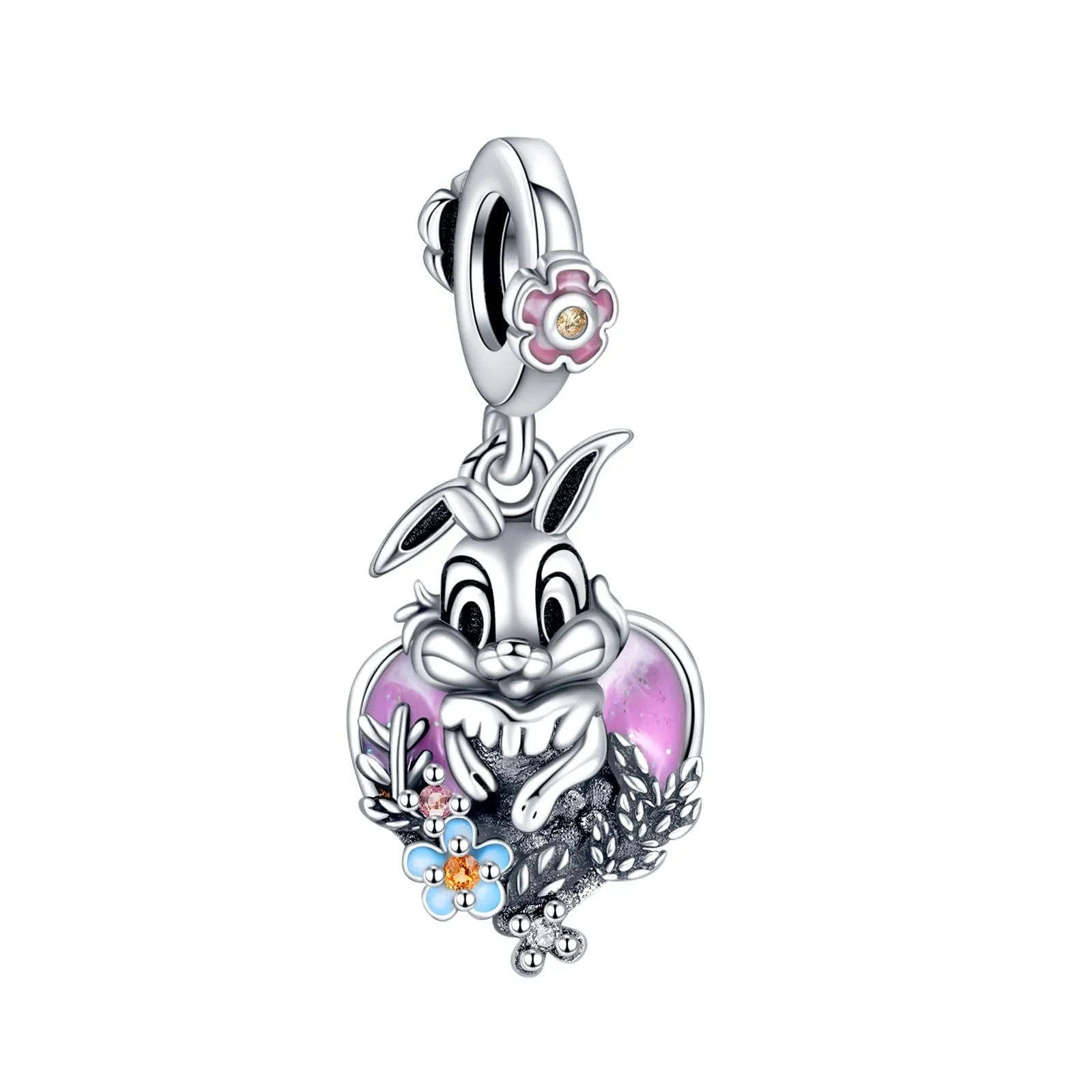 Rimgoris 925 Sterling Silver Rabbit Heart Flower Charm for Women's Bracelets and Necklaces - immagine 1