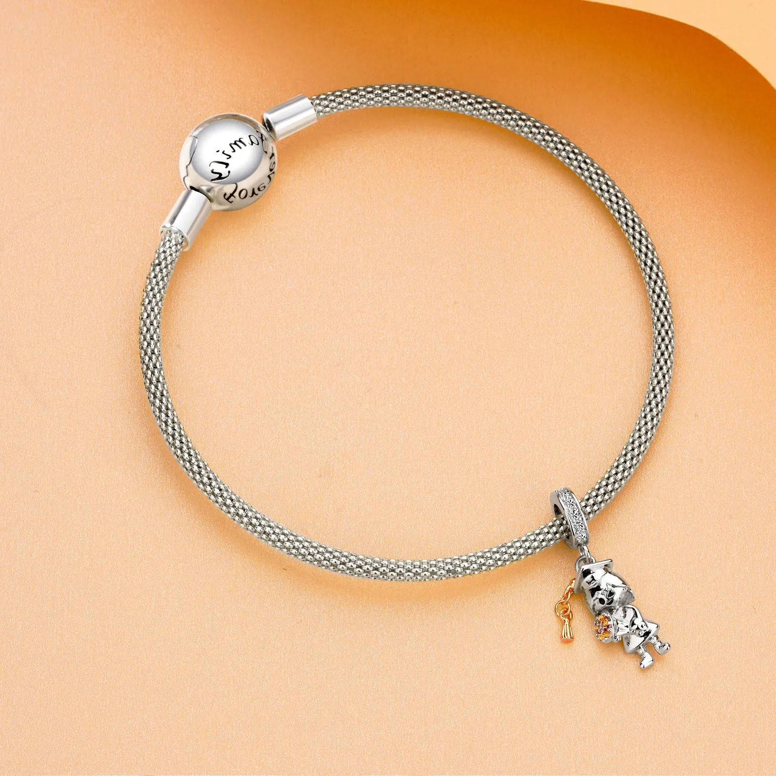 Rimgoris Charm in Argento Sterling 925 Cappello di Laurea e Fiori per Bracciali e Collane Donna - immagine 3