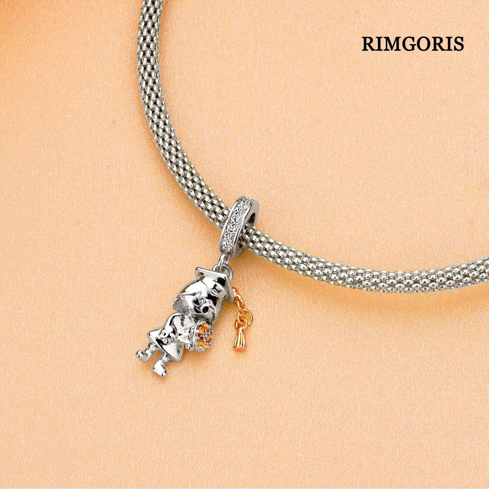 Rimgoris Charm in Argento Sterling 925 Cappello di Laurea e Fiori per Bracciali e Collane Donna - immagine 4