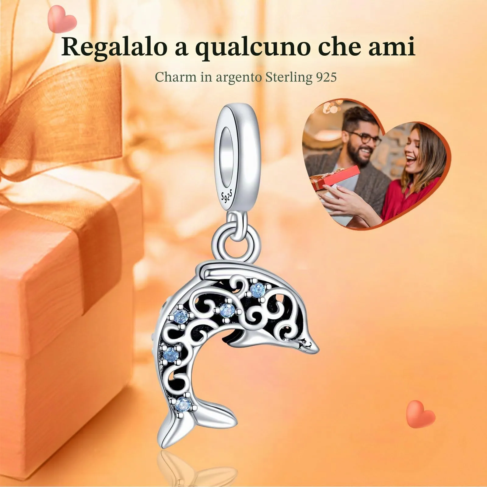 Rimgoris Delfino dell'oceano Charm in argento sterling 925 per bracciali e collane - immagine 2