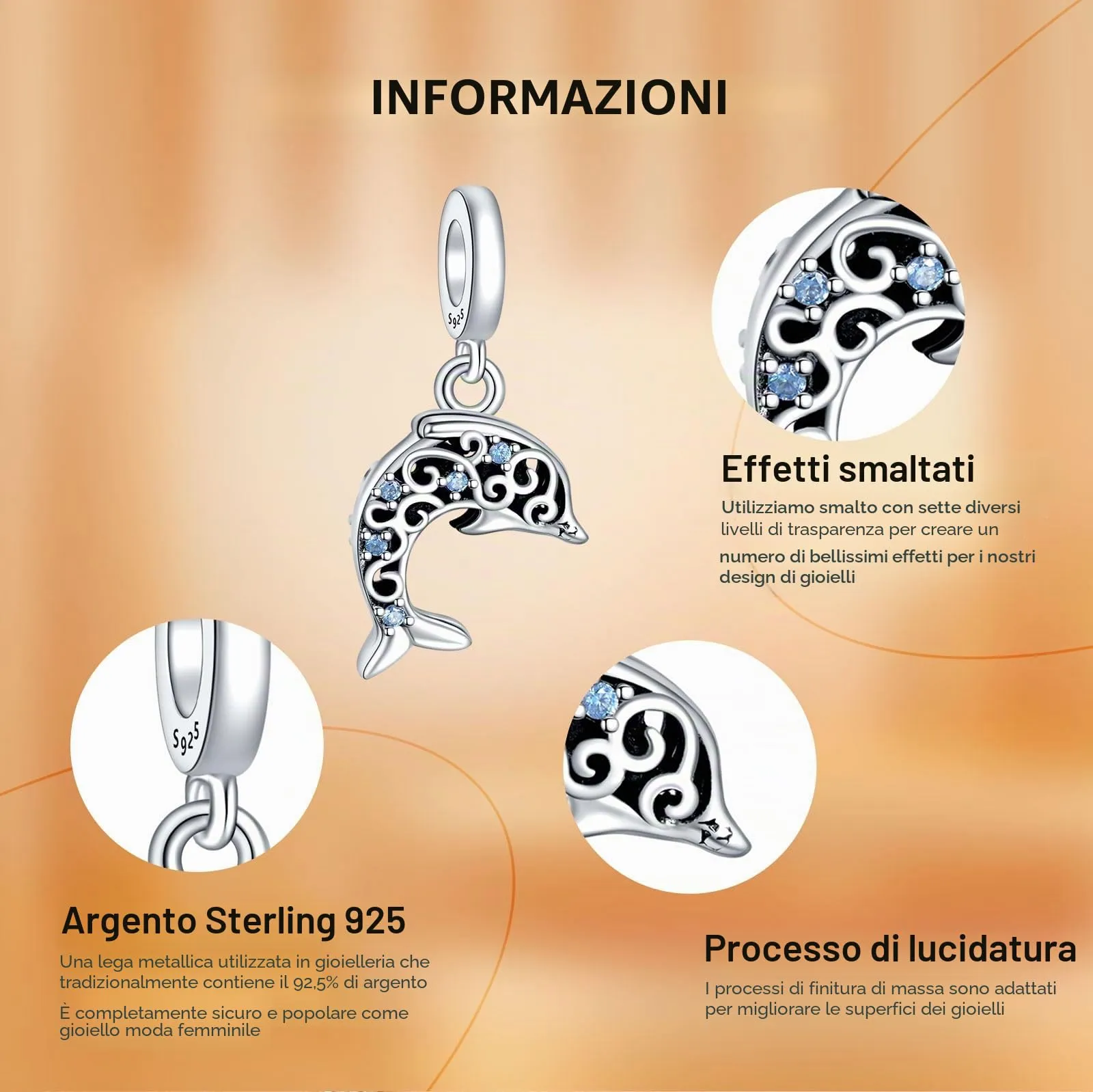 Rimgoris Delfino dell'oceano Charm in argento sterling 925 per bracciali e collane - immagine 6