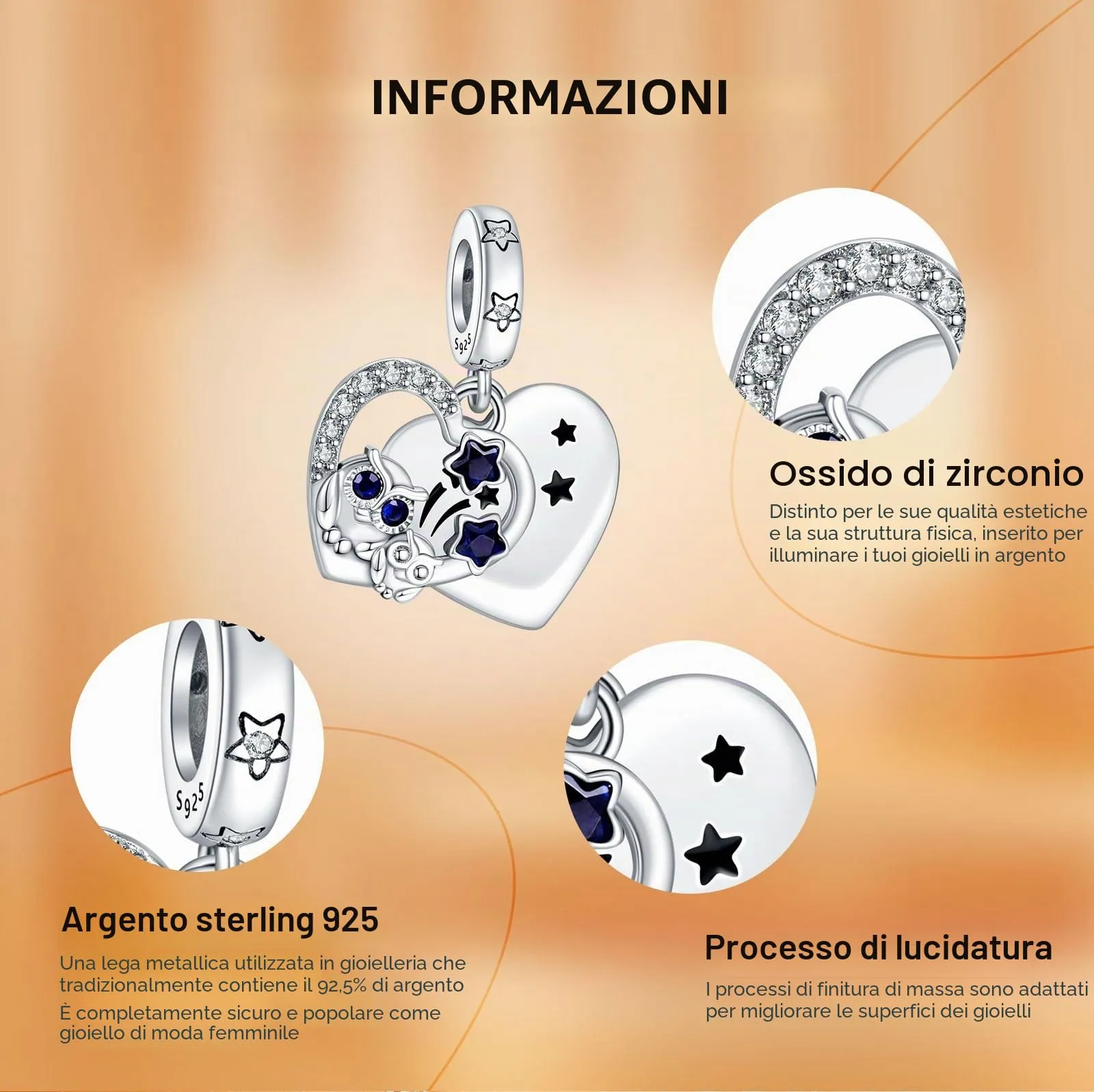 Rimgoris 925 Argento Sterling Charm Gufo Notturno per Bracciali e Collane da Donna - immagine 6
