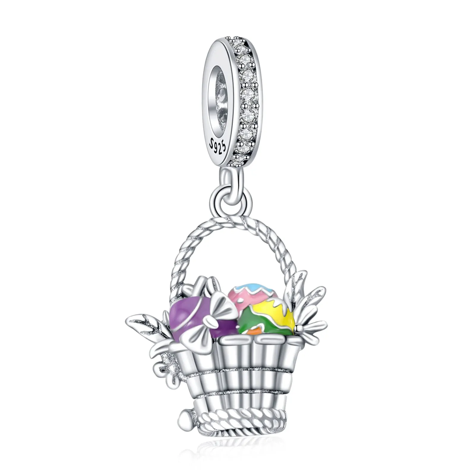 Rimgoris Charm in Argento Sterling 925 Cesto di Uova di Pasqua per Bracciali e Collane da Donna - immagine 1