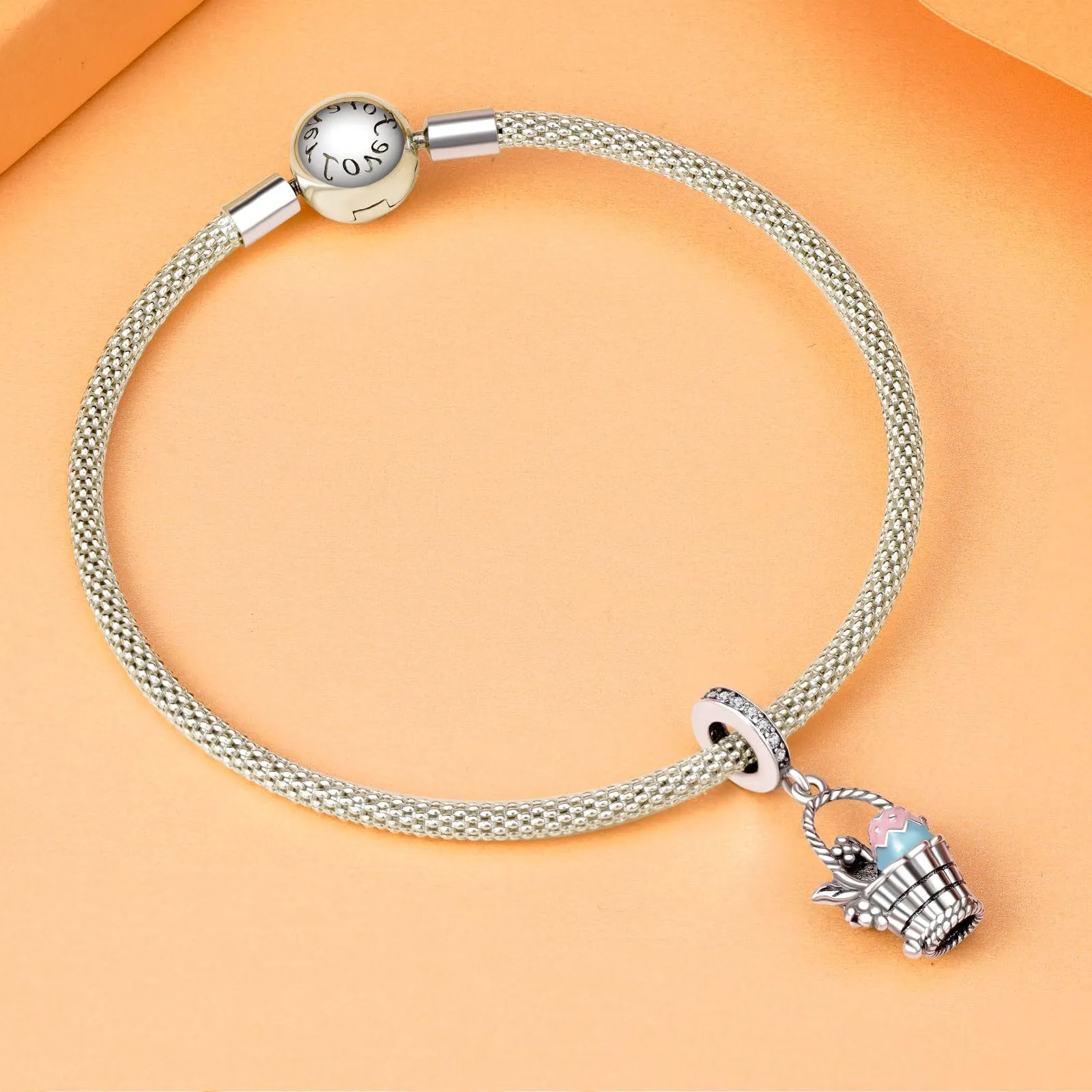 Rimgoris Charm in Argento Sterling 925 Cesto di Uova di Pasqua per Bracciali e Collane da Donna - immagine 4