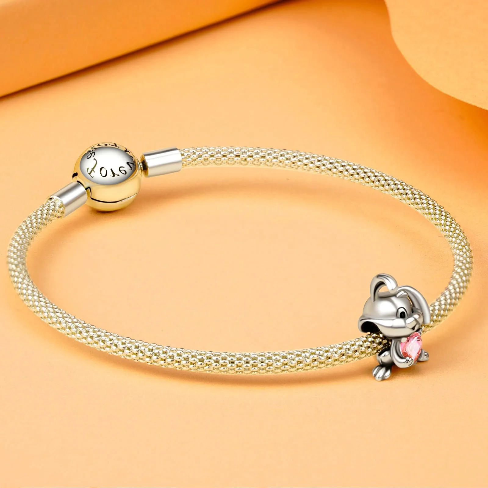 Rimgoris Charm in Argento Sterling 925 con Coniglio e Cuore Rosa per Bracciali e Collane da Donna - immagine 3