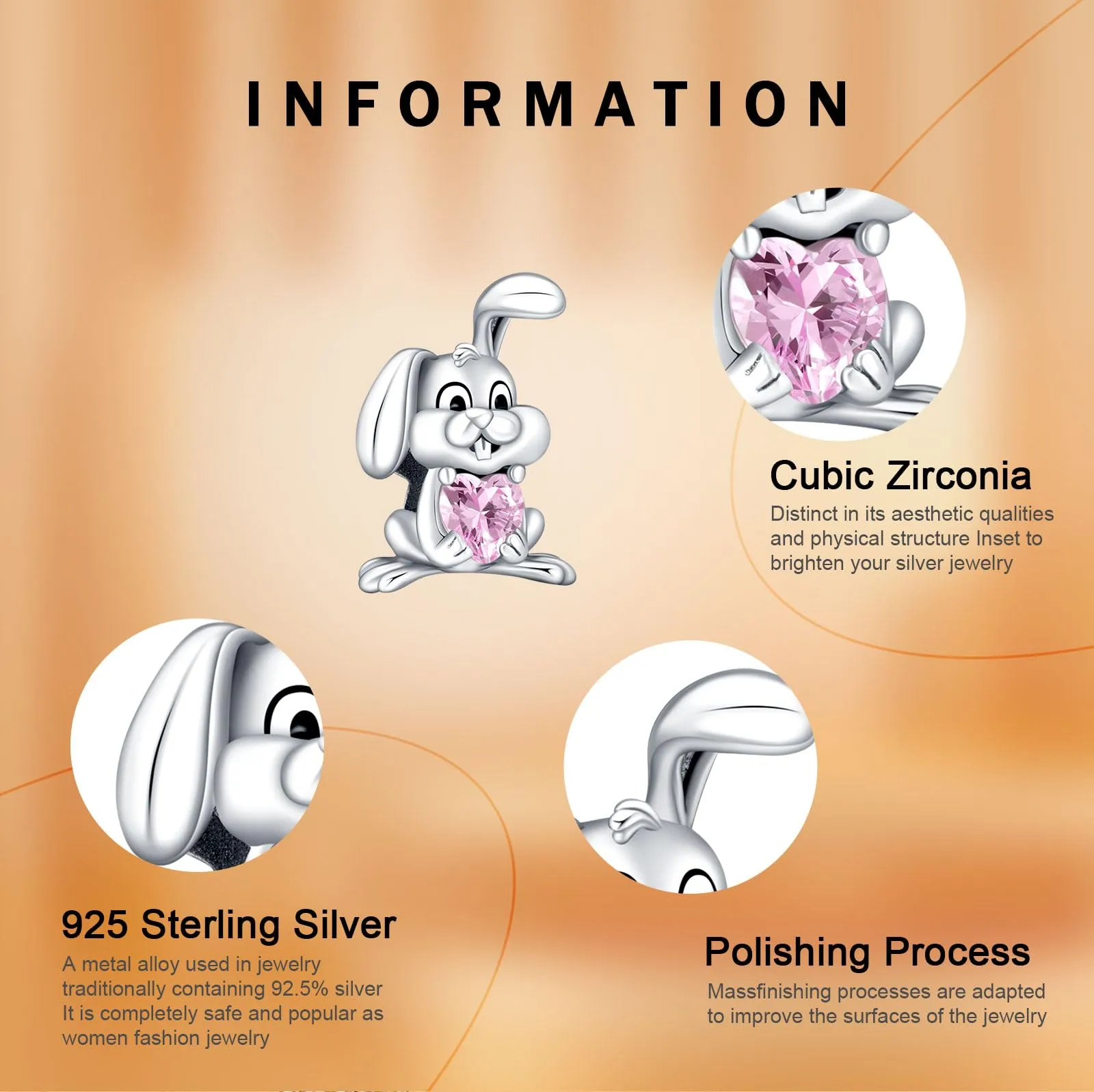 Rimgoris Charm in Argento Sterling 925 con Coniglio e Cuore Rosa per Bracciali e Collane da Donna - immagine 6