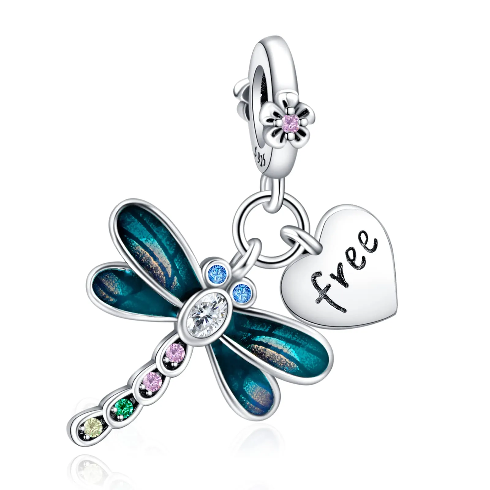 Rimgoris 925 Argento Sterling Dragonfly Heart Enamel Dangle Charm for Bracelets and Necklaces - immagine 1