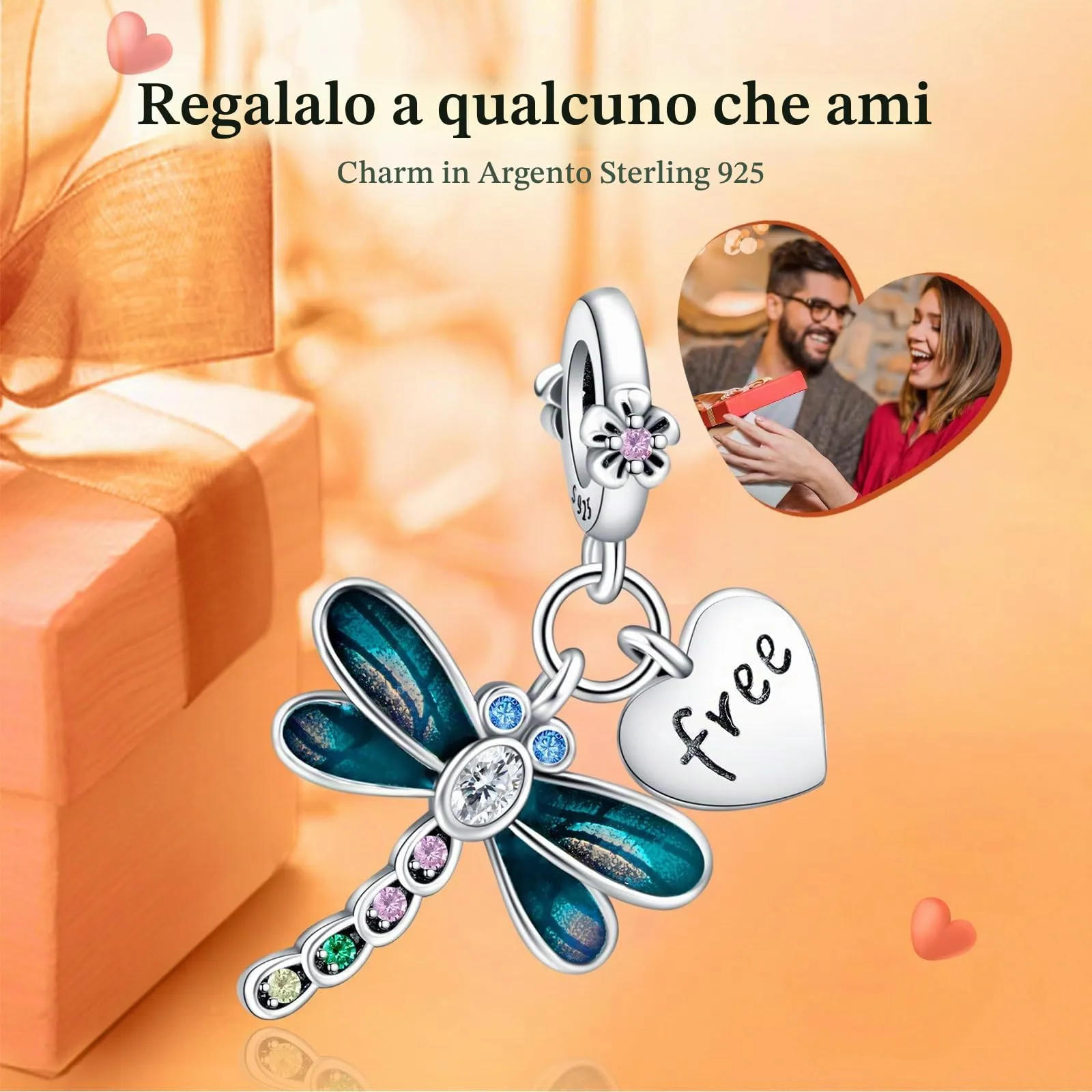 Rimgoris 925 Argento Sterling Dragonfly Heart Enamel Dangle Charm for Bracelets and Necklaces - immagine 2