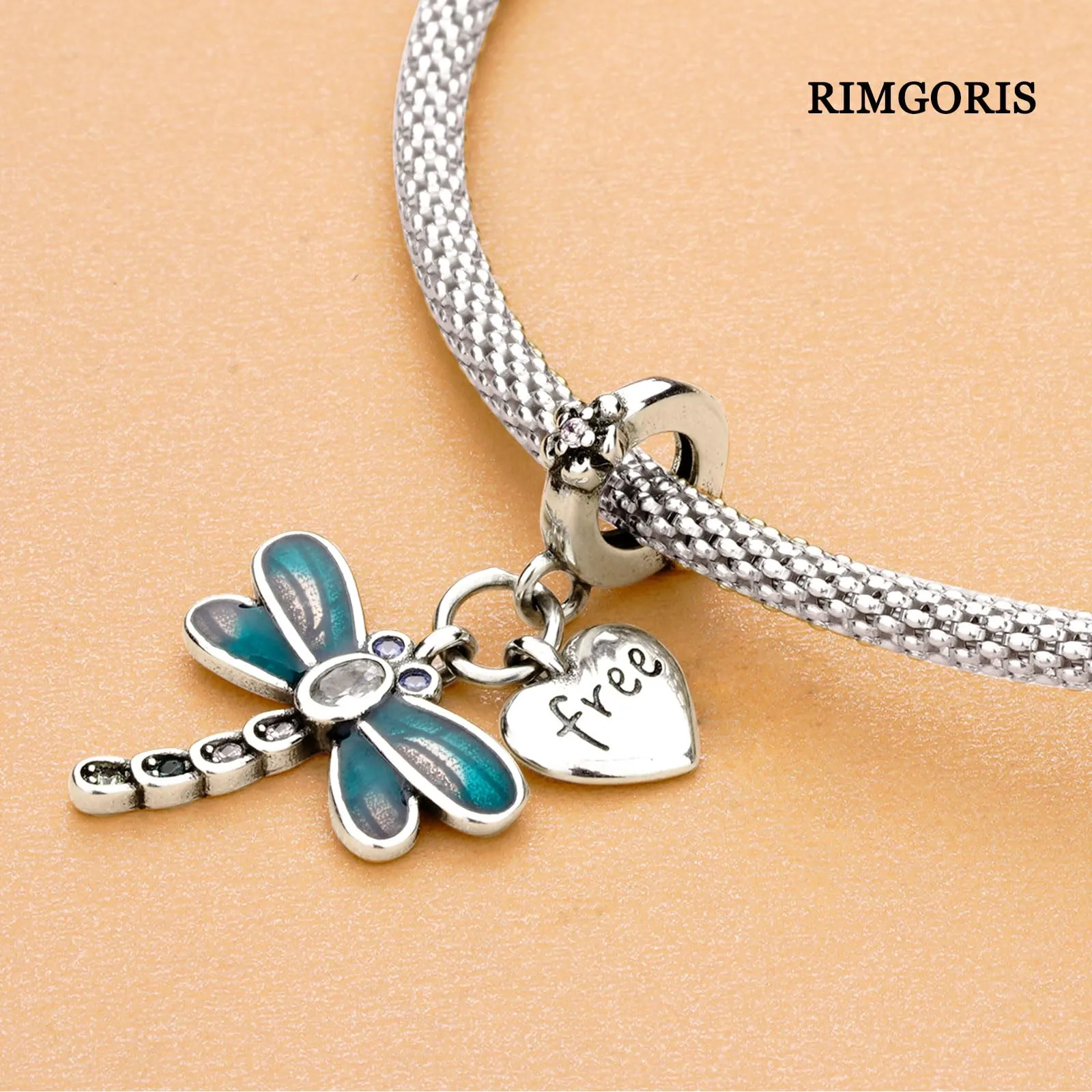 Rimgoris 925 Argento Sterling Dragonfly Heart Enamel Dangle Charm for Bracelets and Necklaces - immagine 4