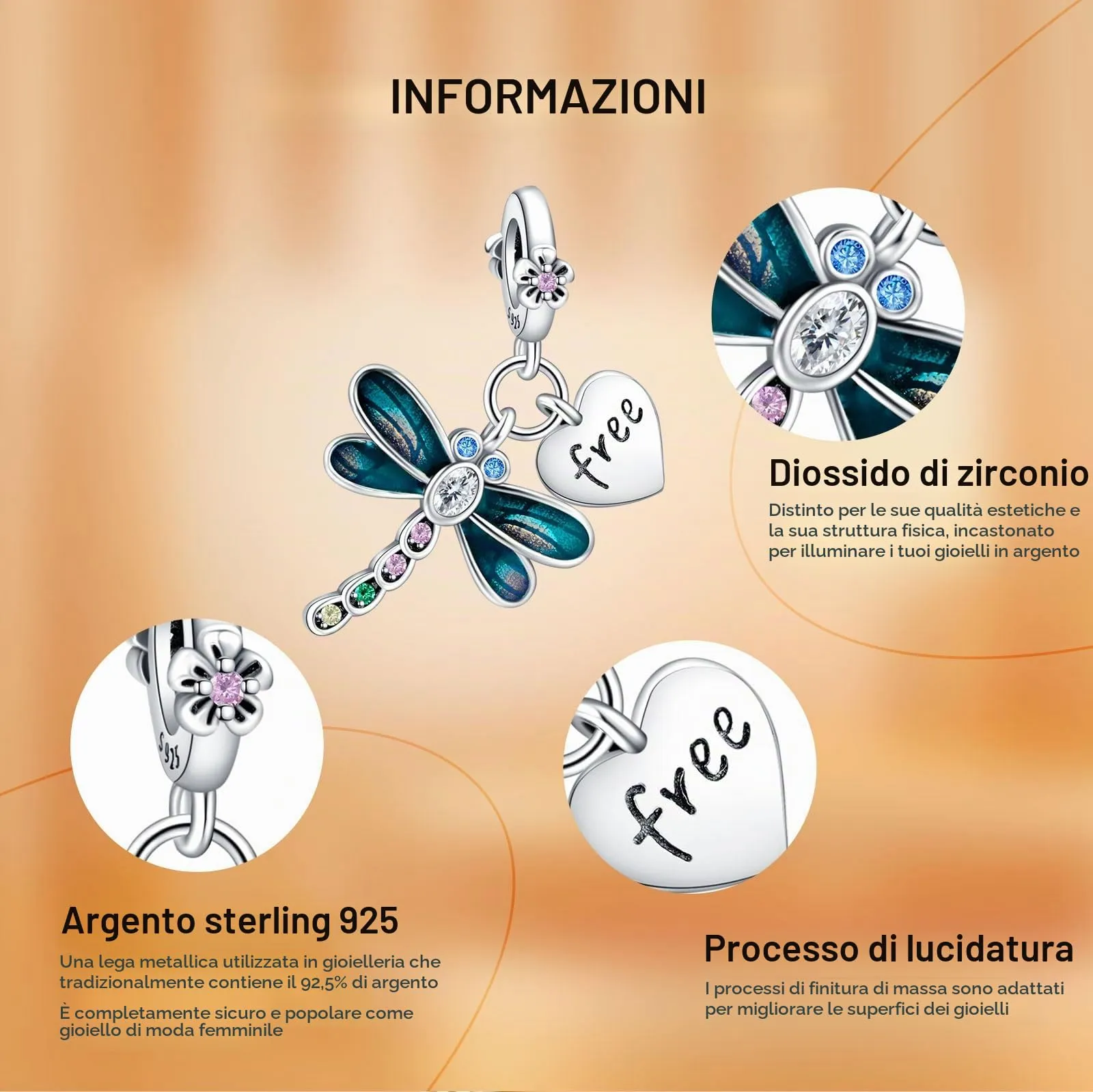 Rimgoris 925 Argento Sterling Dragonfly Heart Enamel Dangle Charm for Bracelets and Necklaces - immagine 6