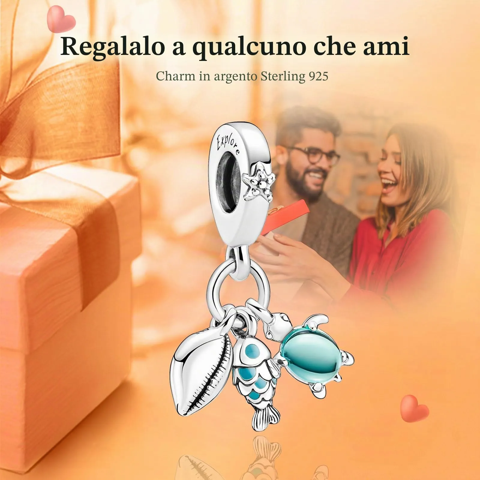 Rimgoris Argento 925 Charm Oceano Tartaruga Conchiglia Pesce Marino per Bracciali e Collana - immagine 2