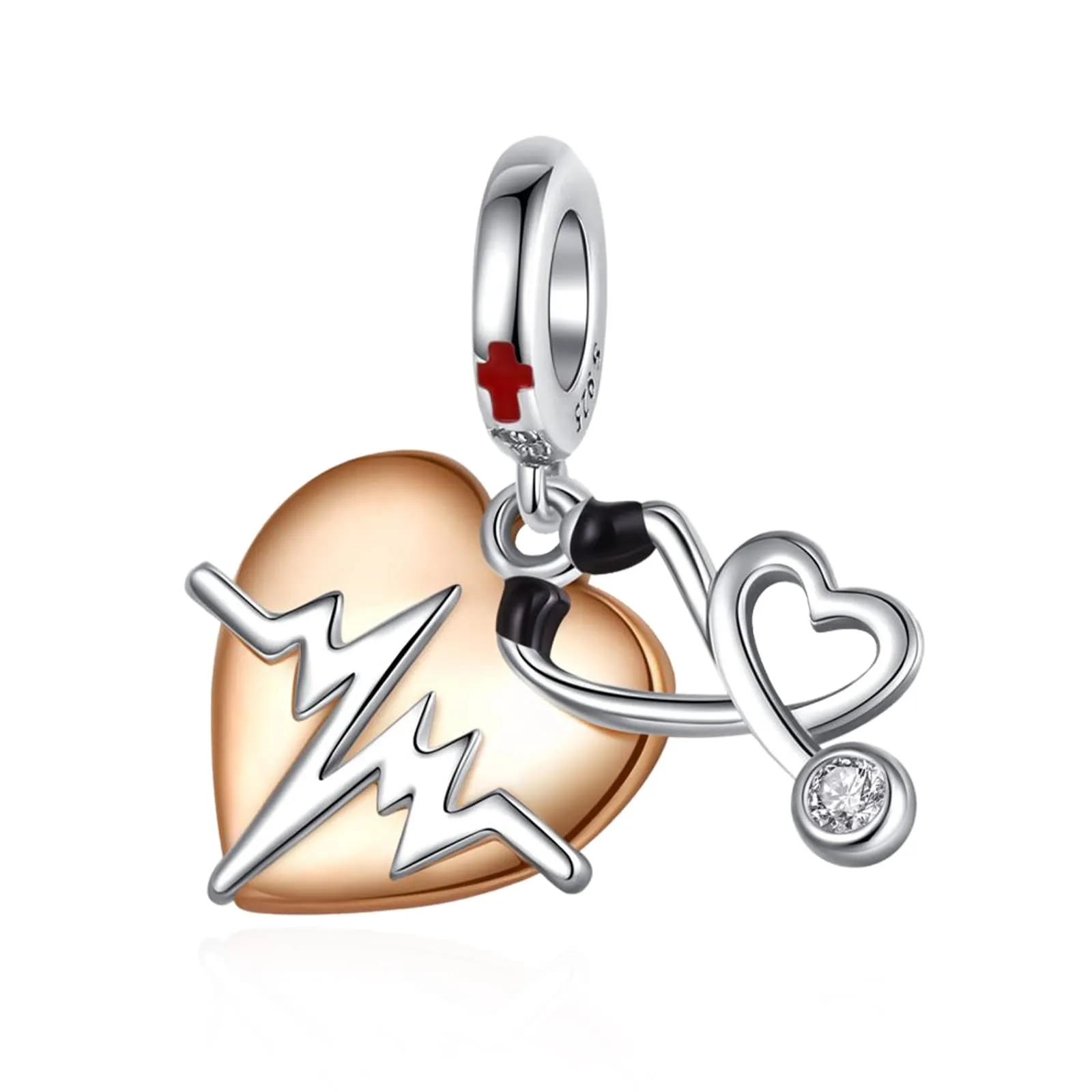 Rimgoris Argento 925 Heartbeat Stethoscope Dangle Charm per Bracciali e Collana - immagine 1