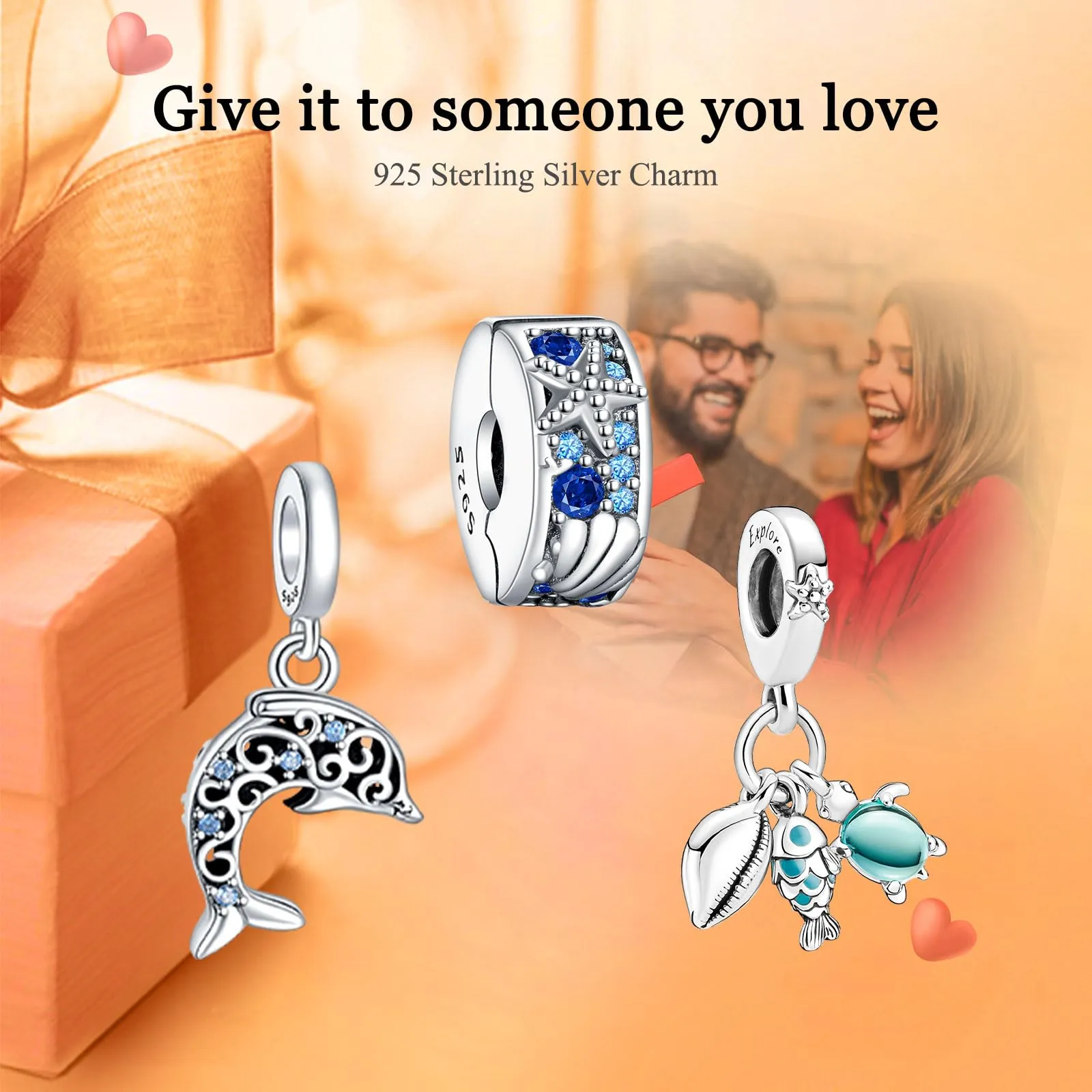 Rimgoris Ciondoli in Argento Sterling 925 Serie Oceano Delfino, Conchiglia, Stella Marina e Tartaruga, Confezione da 3 - immagine 2