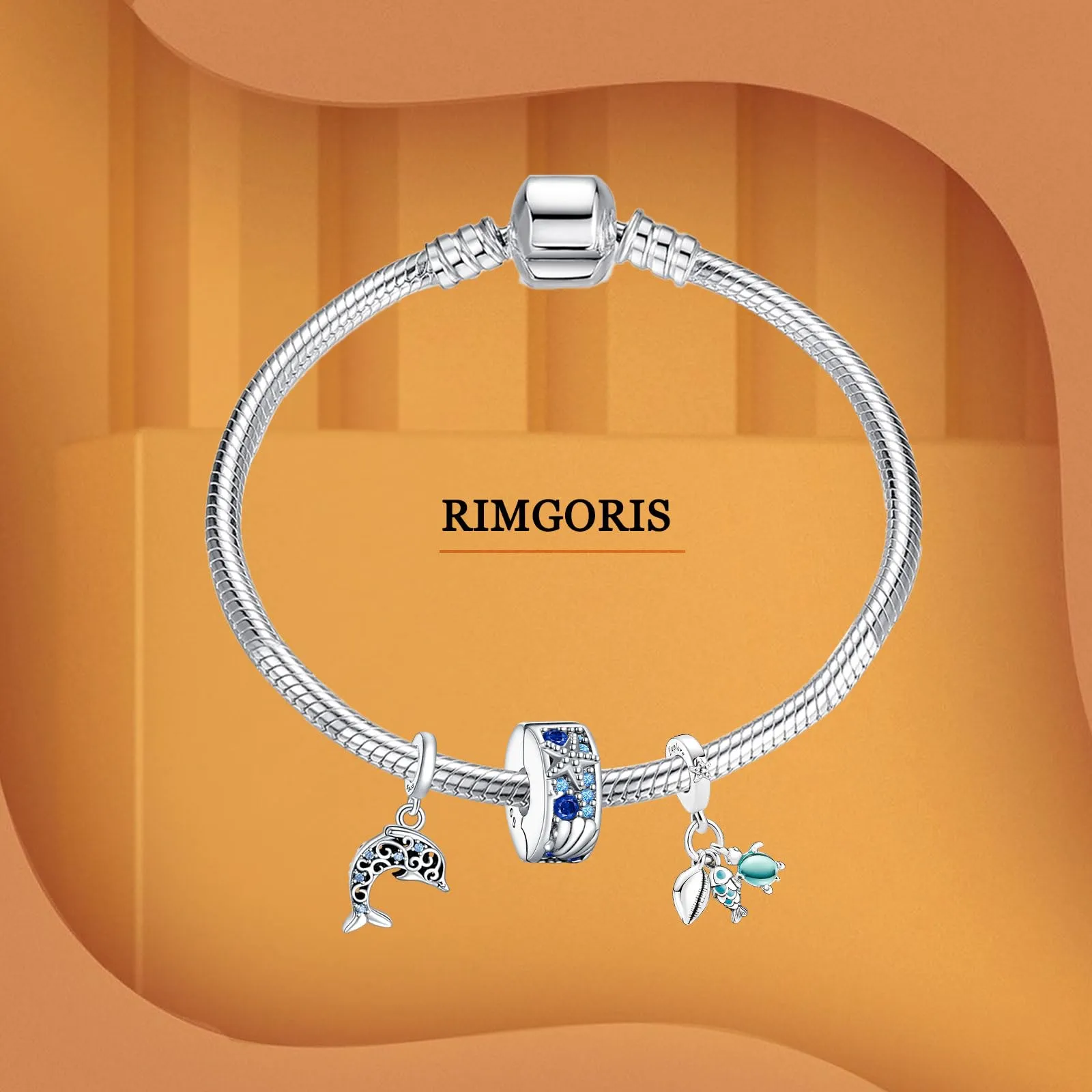 Rimgoris Ciondoli in Argento Sterling 925 Serie Oceano Delfino, Conchiglia, Stella Marina e Tartaruga, Confezione da 3 - immagine 3